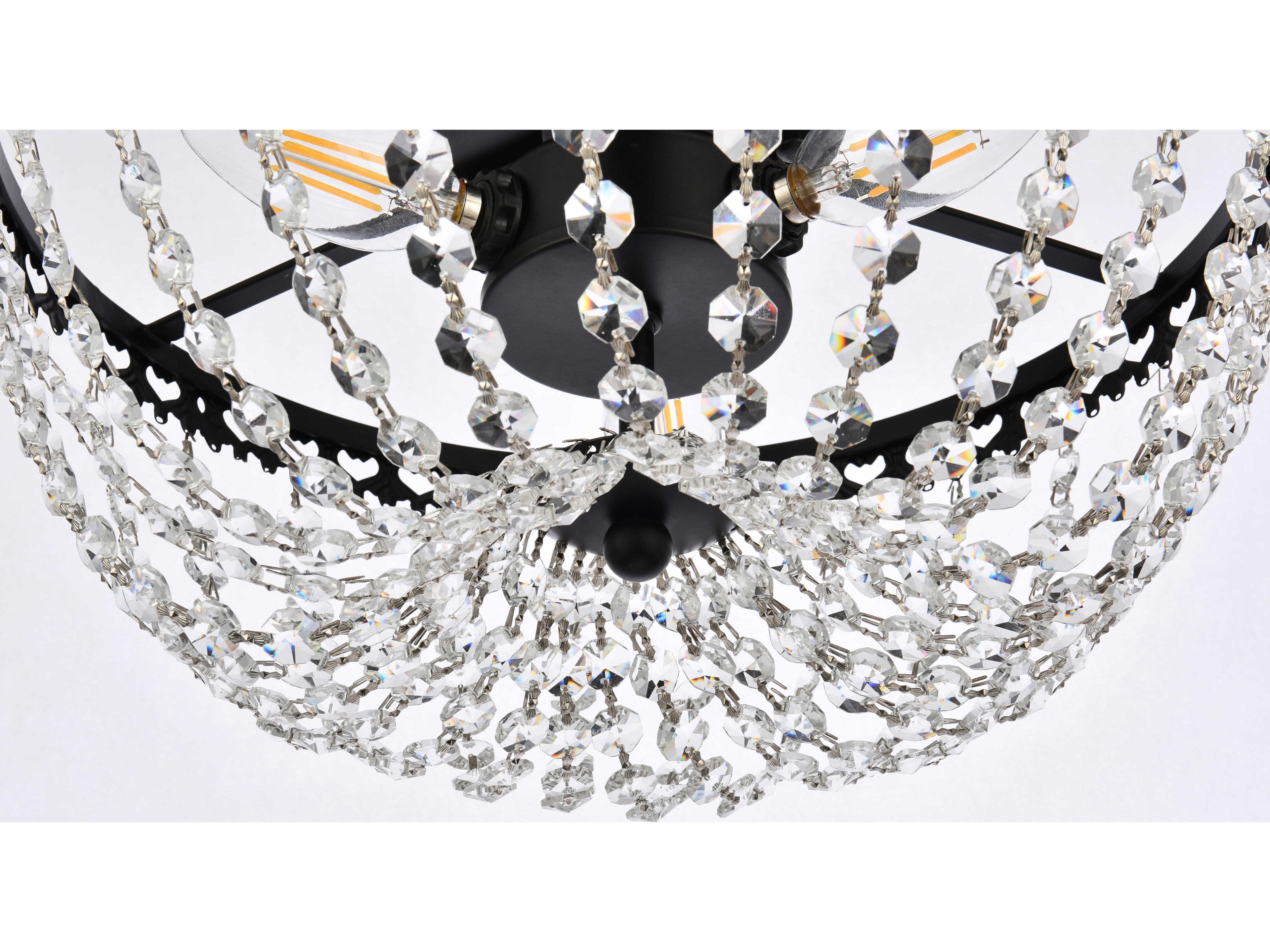 Elegant Lighting Kylie 3-Light Black Crystal Flush Mount