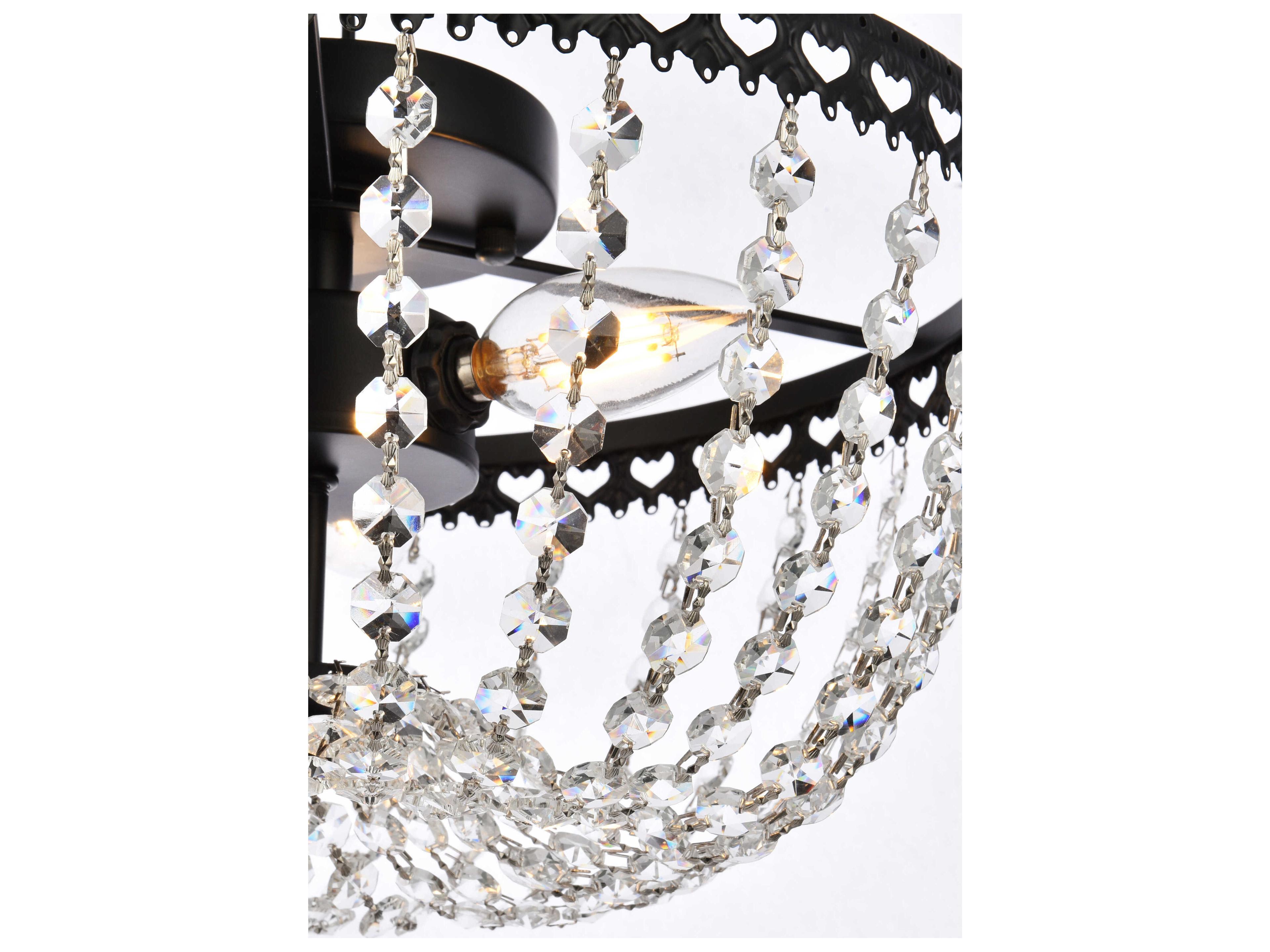 Elegant Lighting Kylie 3-Light Black Crystal Flush Mount