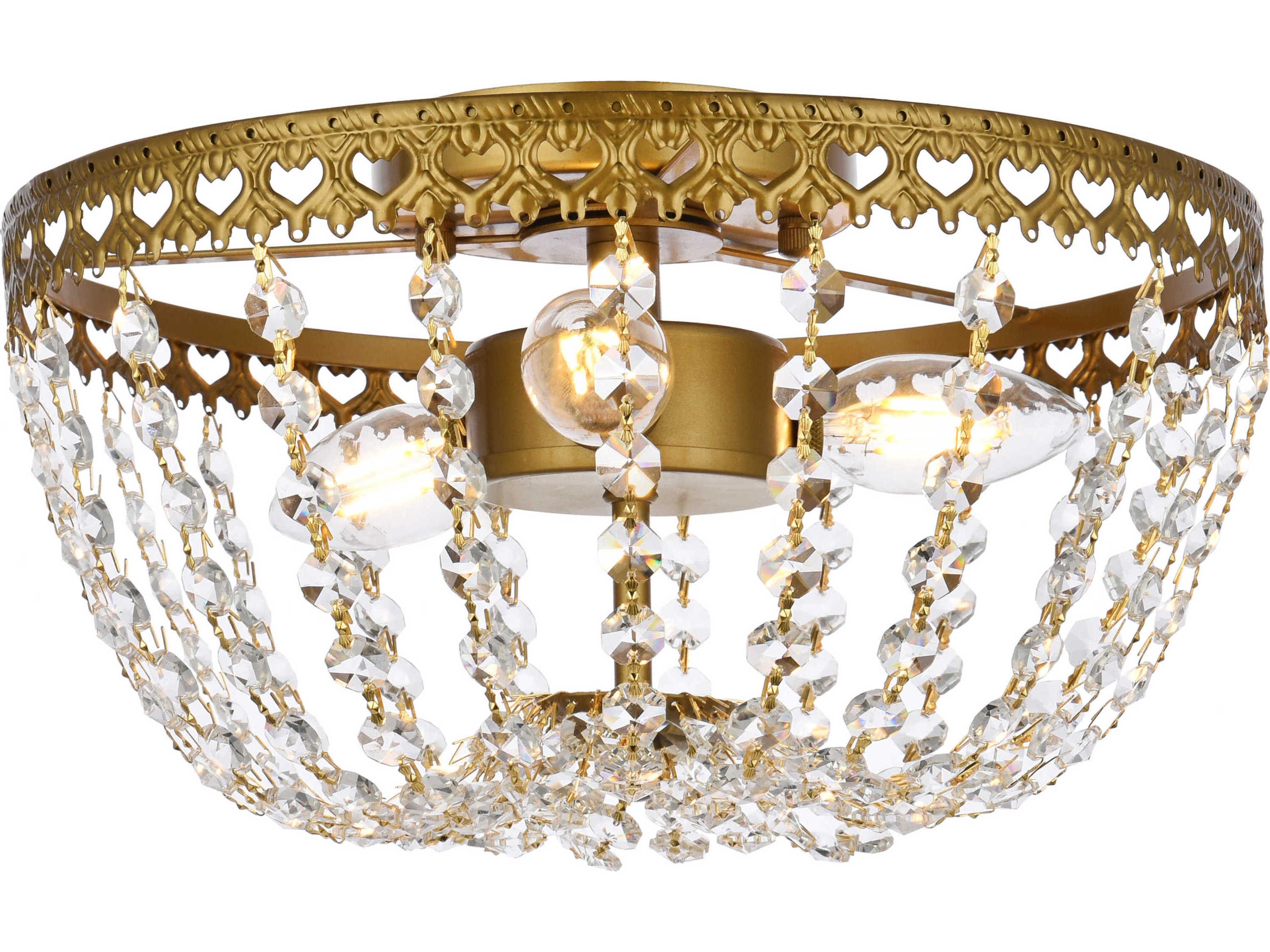 Elegant Lighting Kylie 3-Light Brass Crystal Flush Mount