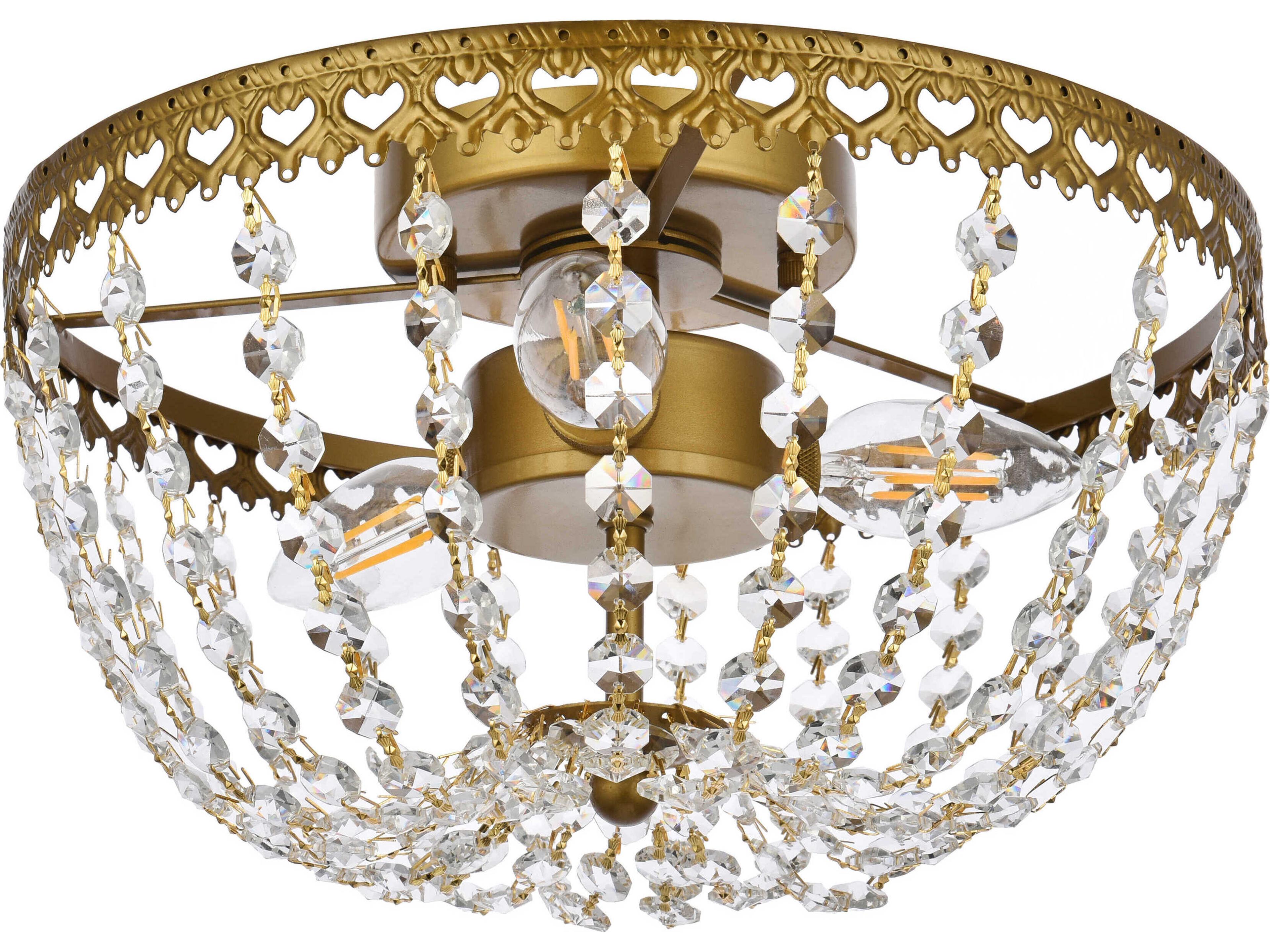 Elegant Lighting Kylie 3-Light Brass Crystal Flush Mount