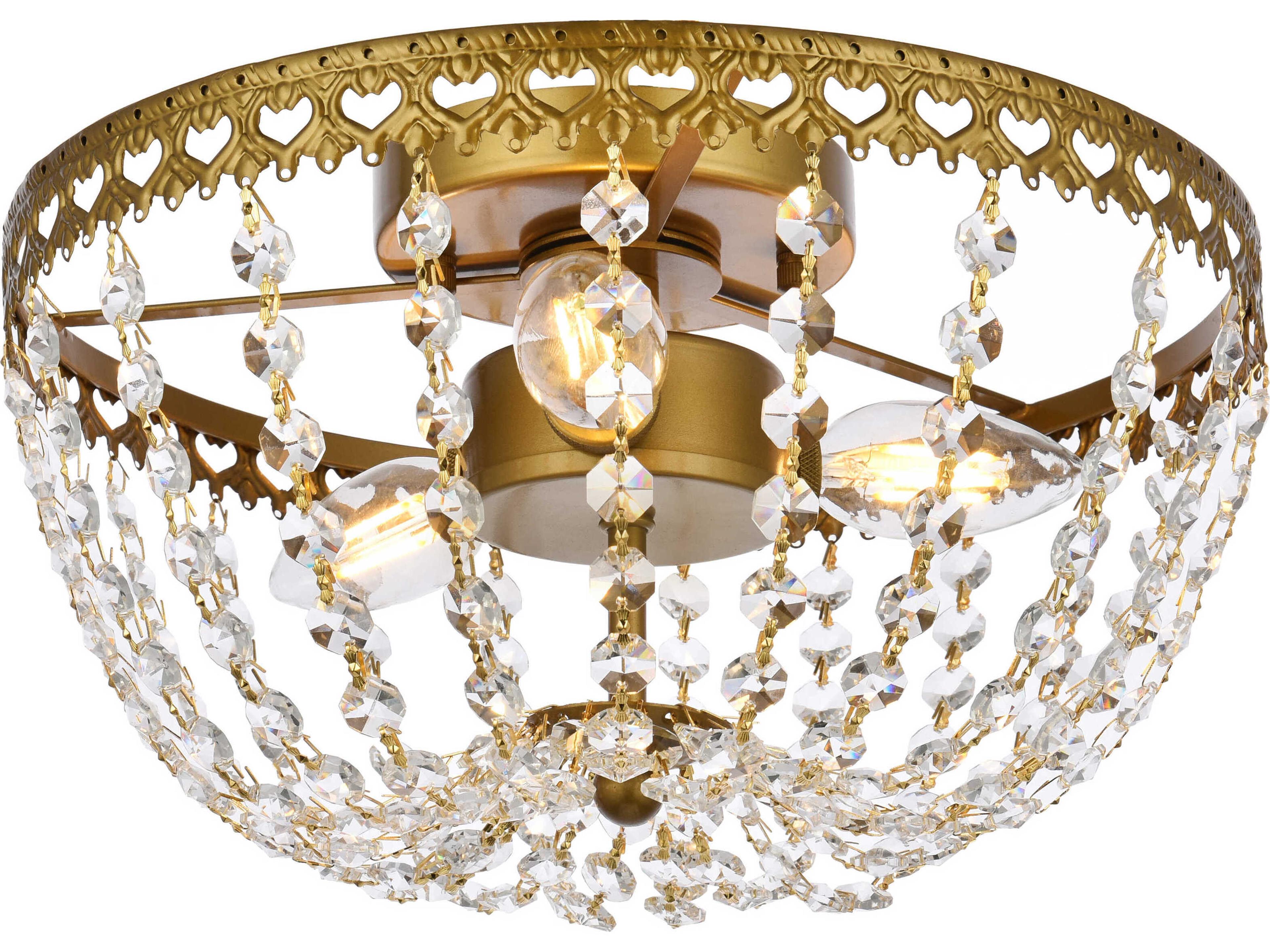 Elegant Lighting Kylie 3-Light Brass Crystal Flush Mount