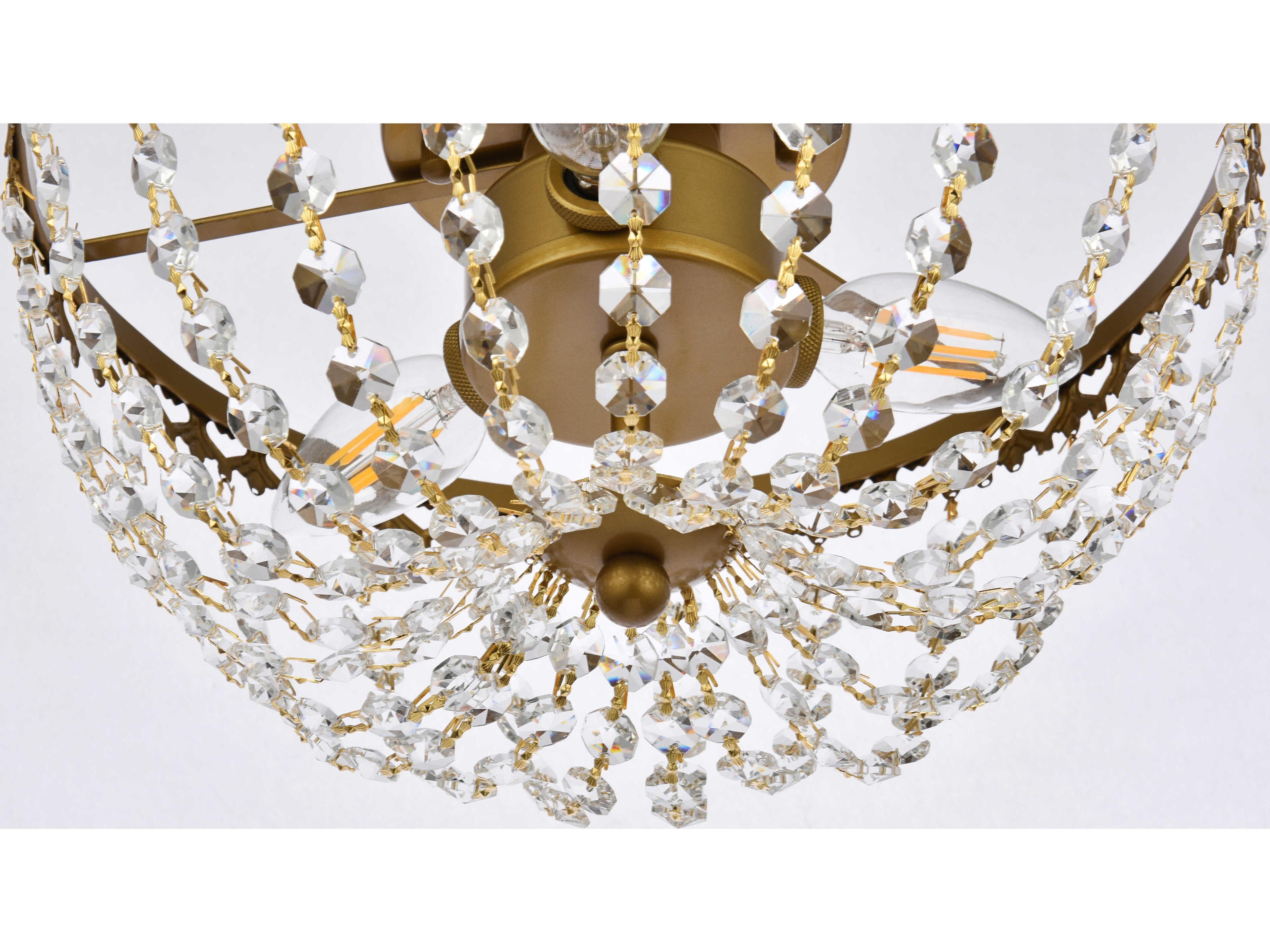 Elegant Lighting Kylie 3-Light Brass Crystal Flush Mount
