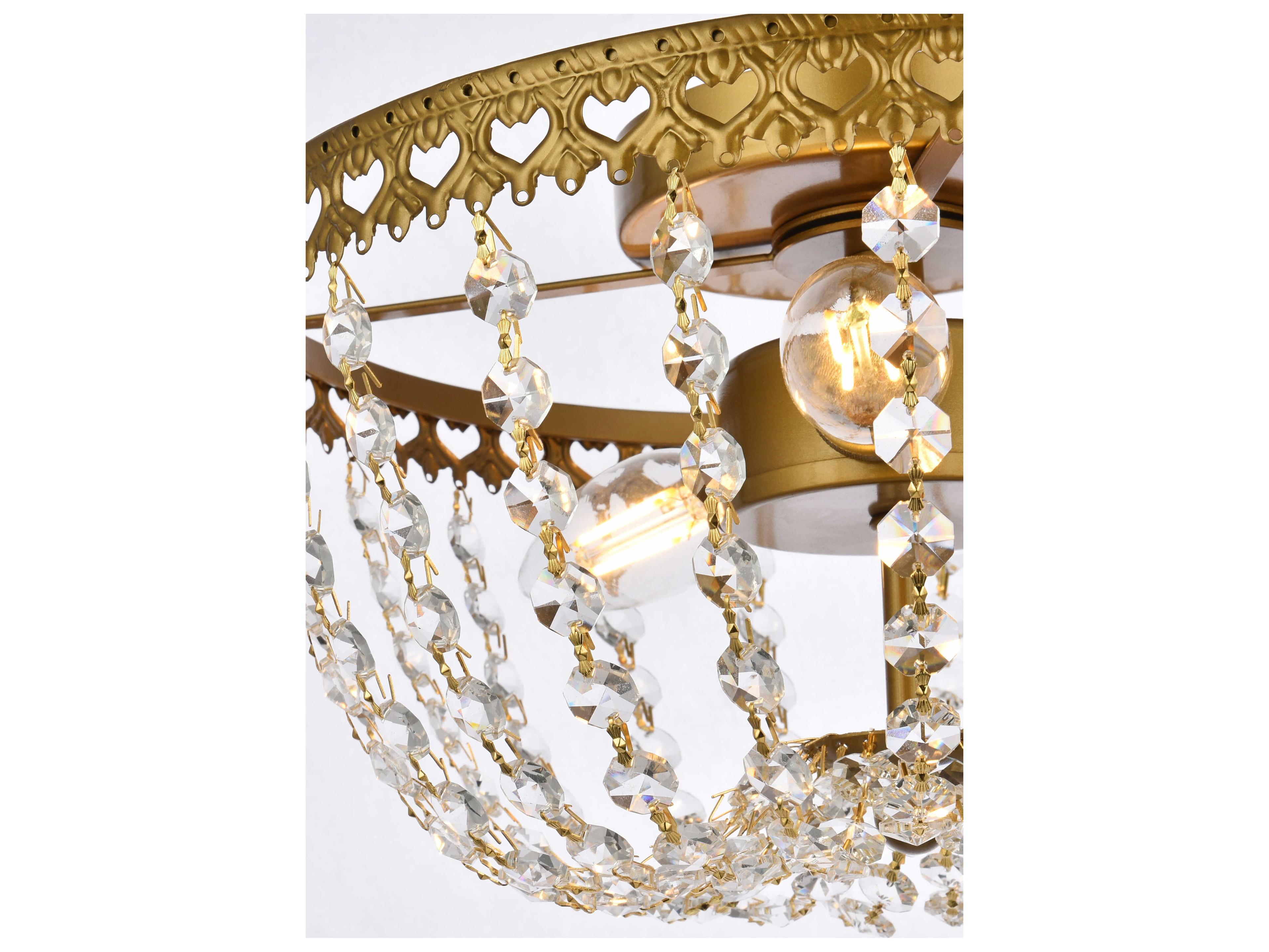Elegant Lighting Kylie 3-Light Brass Crystal Flush Mount