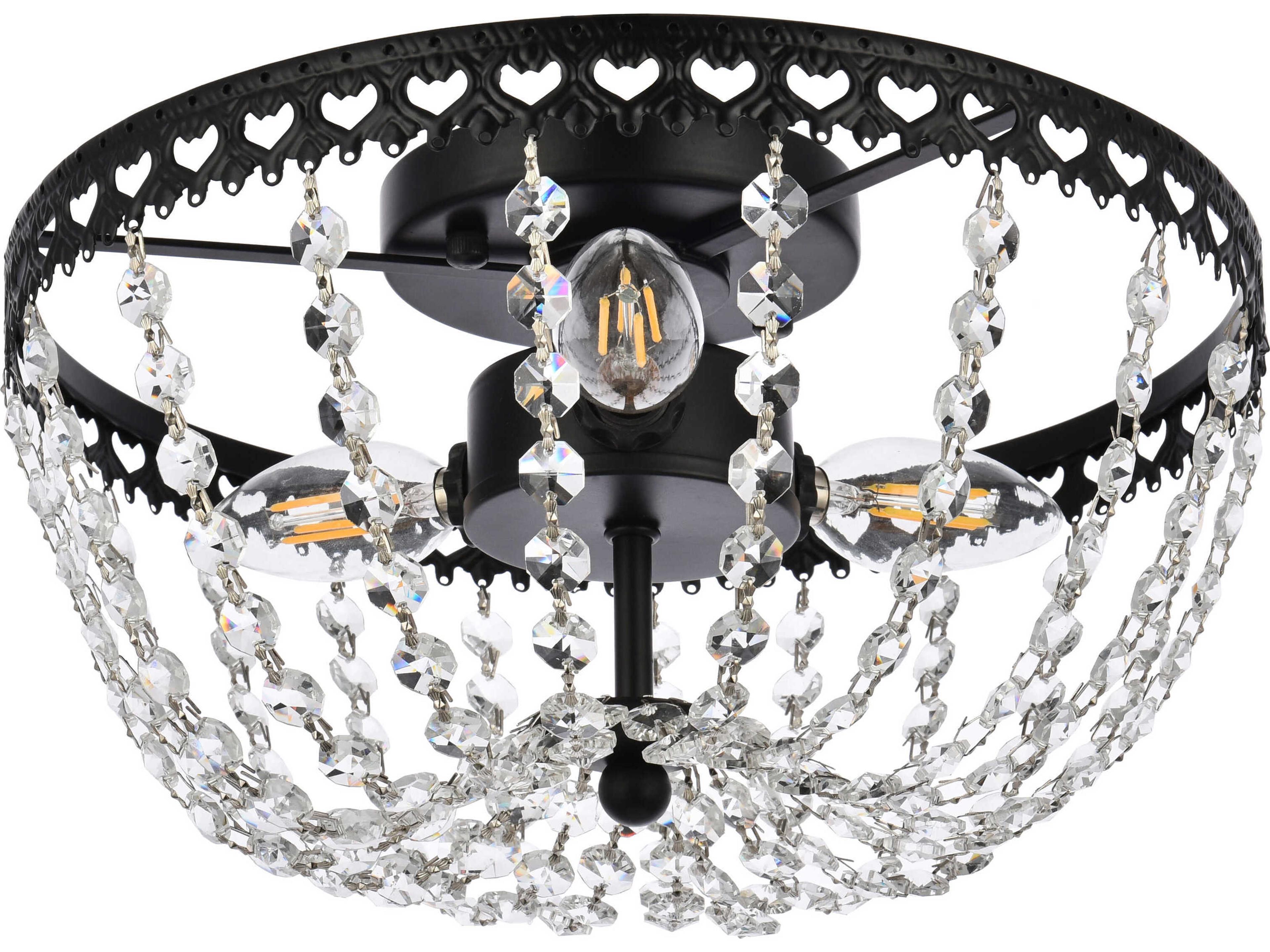 Elegant Lighting Kylie 3-Light Black Crystal Flush Mount