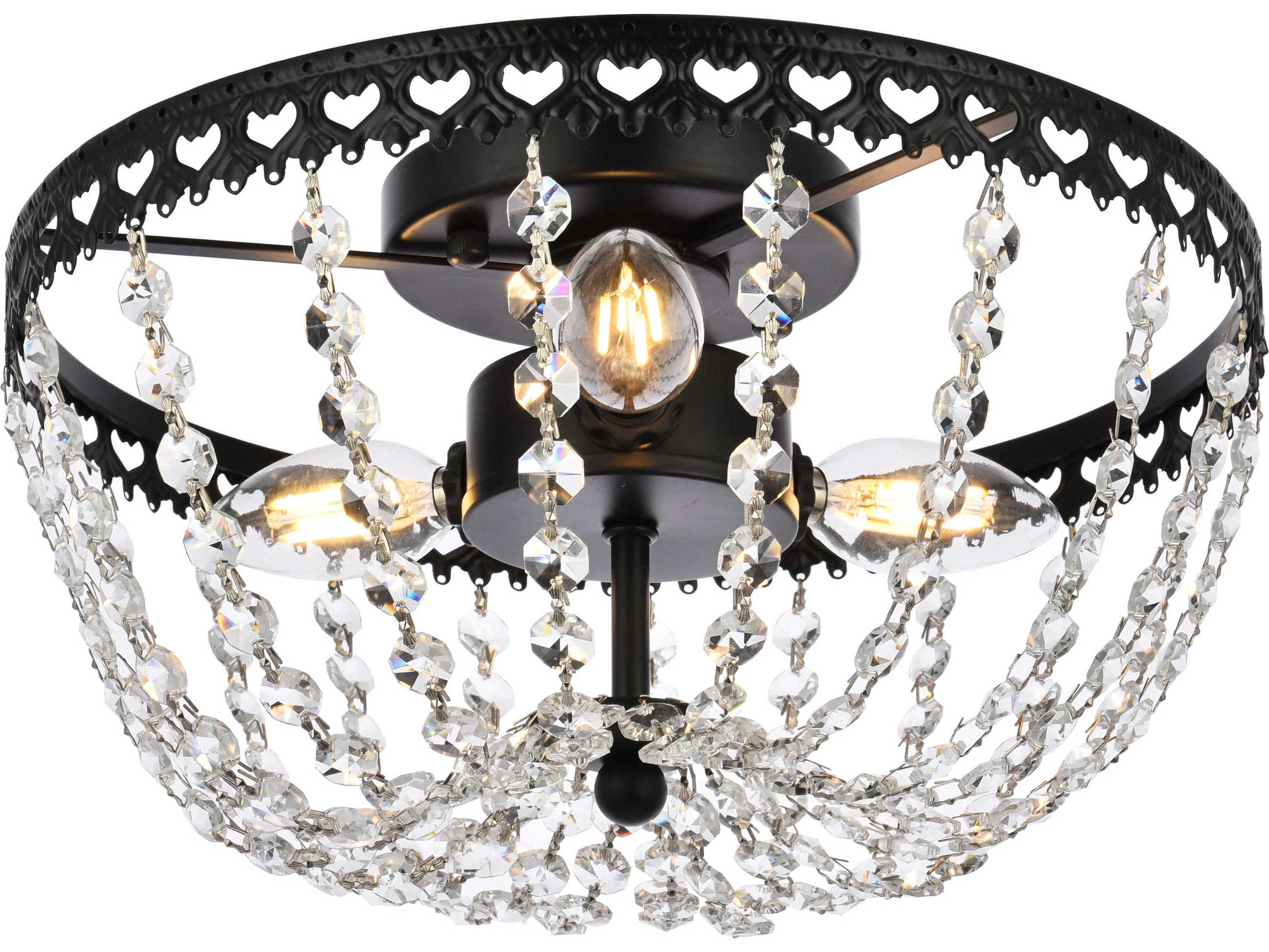 Elegant Lighting Kylie 3-Light Black Crystal Flush Mount
