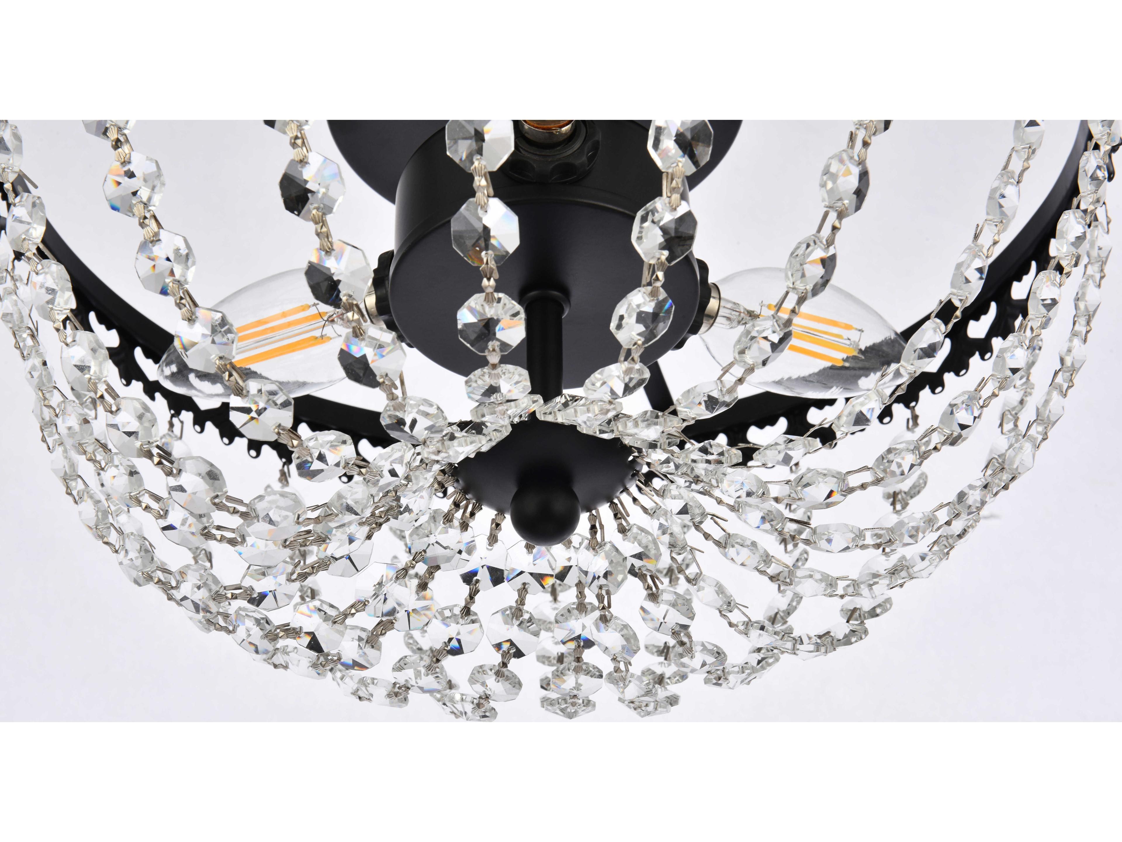 Elegant Lighting Kylie 3-Light Black Crystal Flush Mount