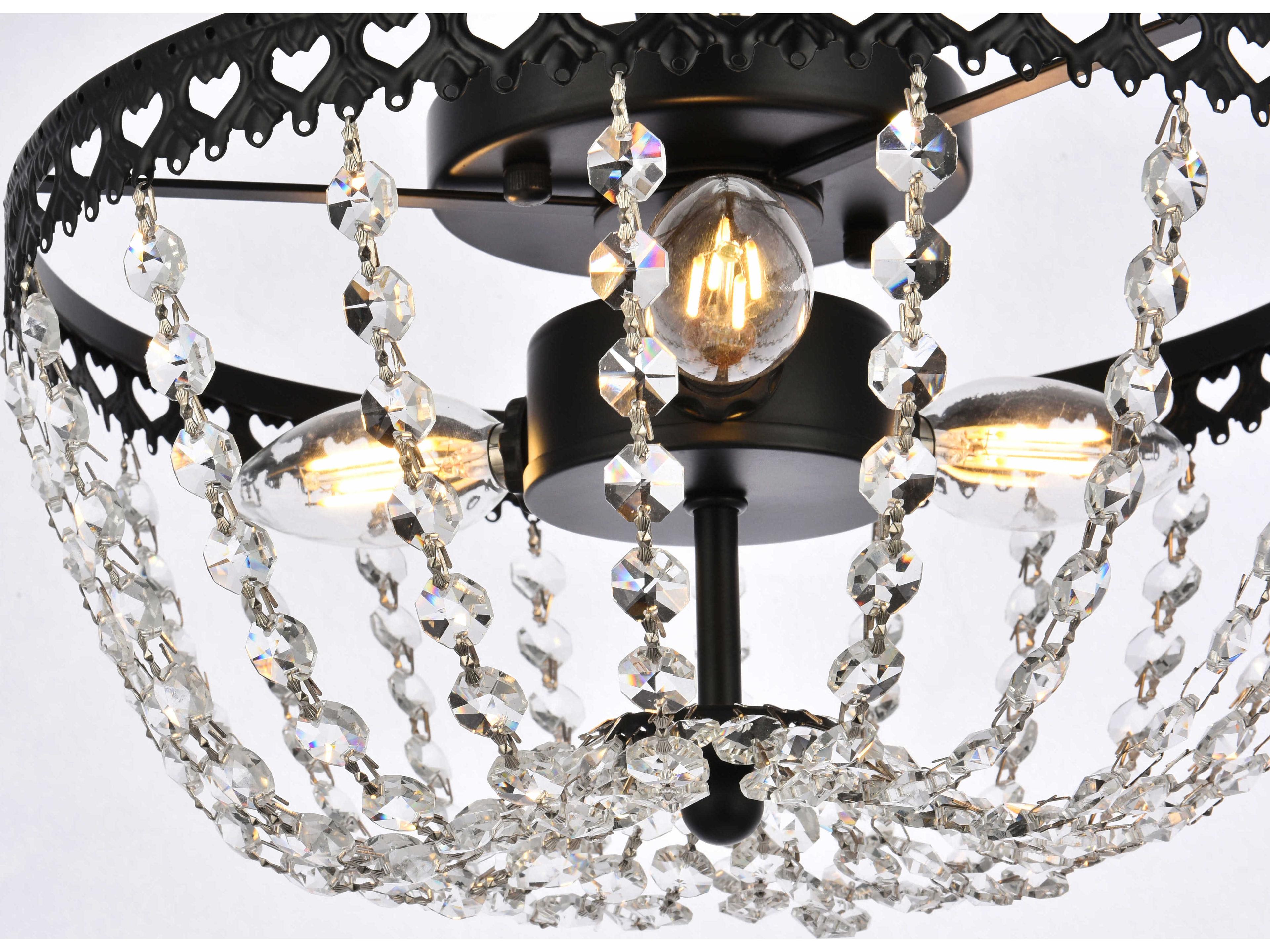 Elegant Lighting Kylie 3-Light Black Crystal Flush Mount