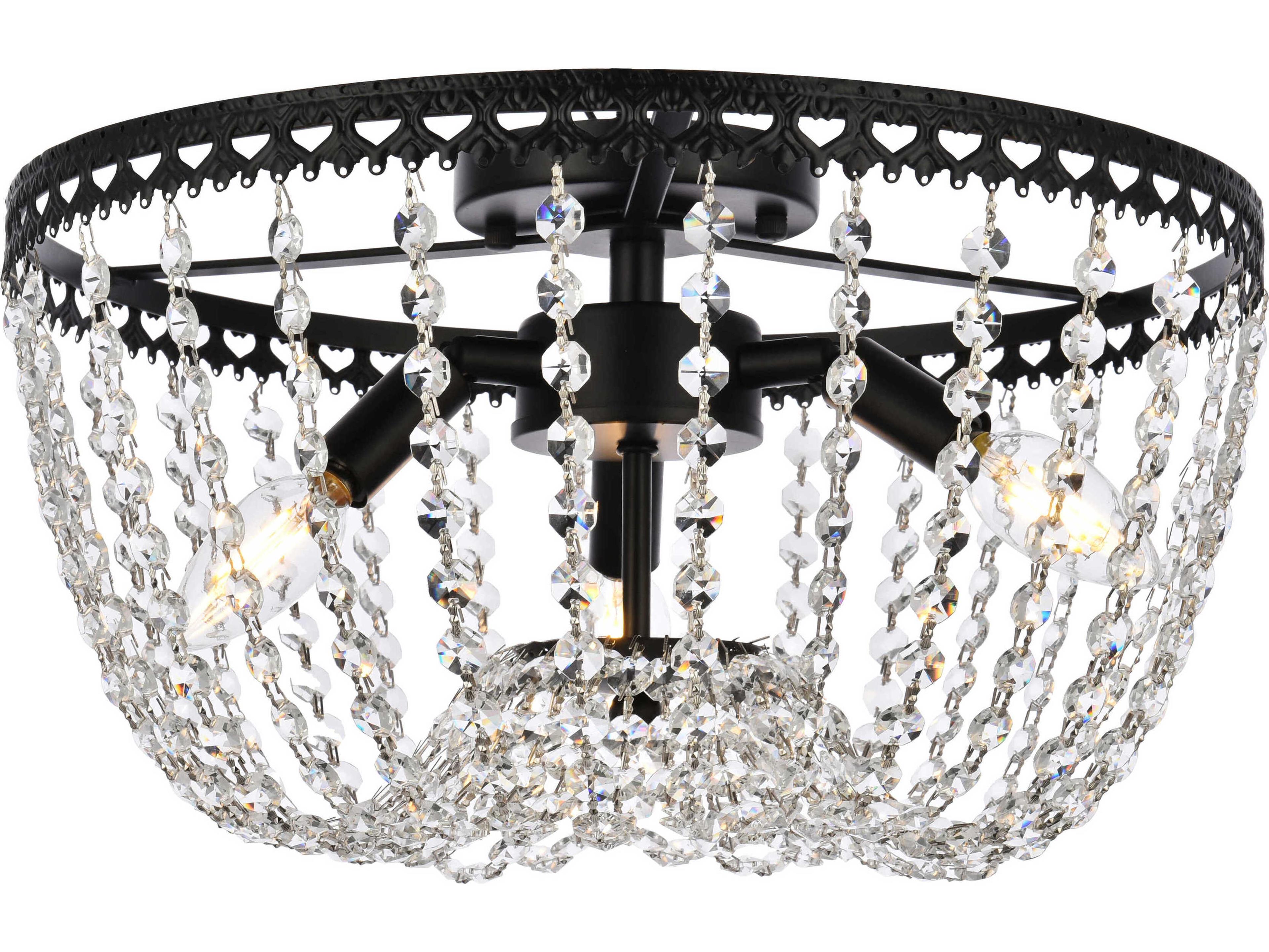 Kylie 3-Light Black Crystal Flush Mount