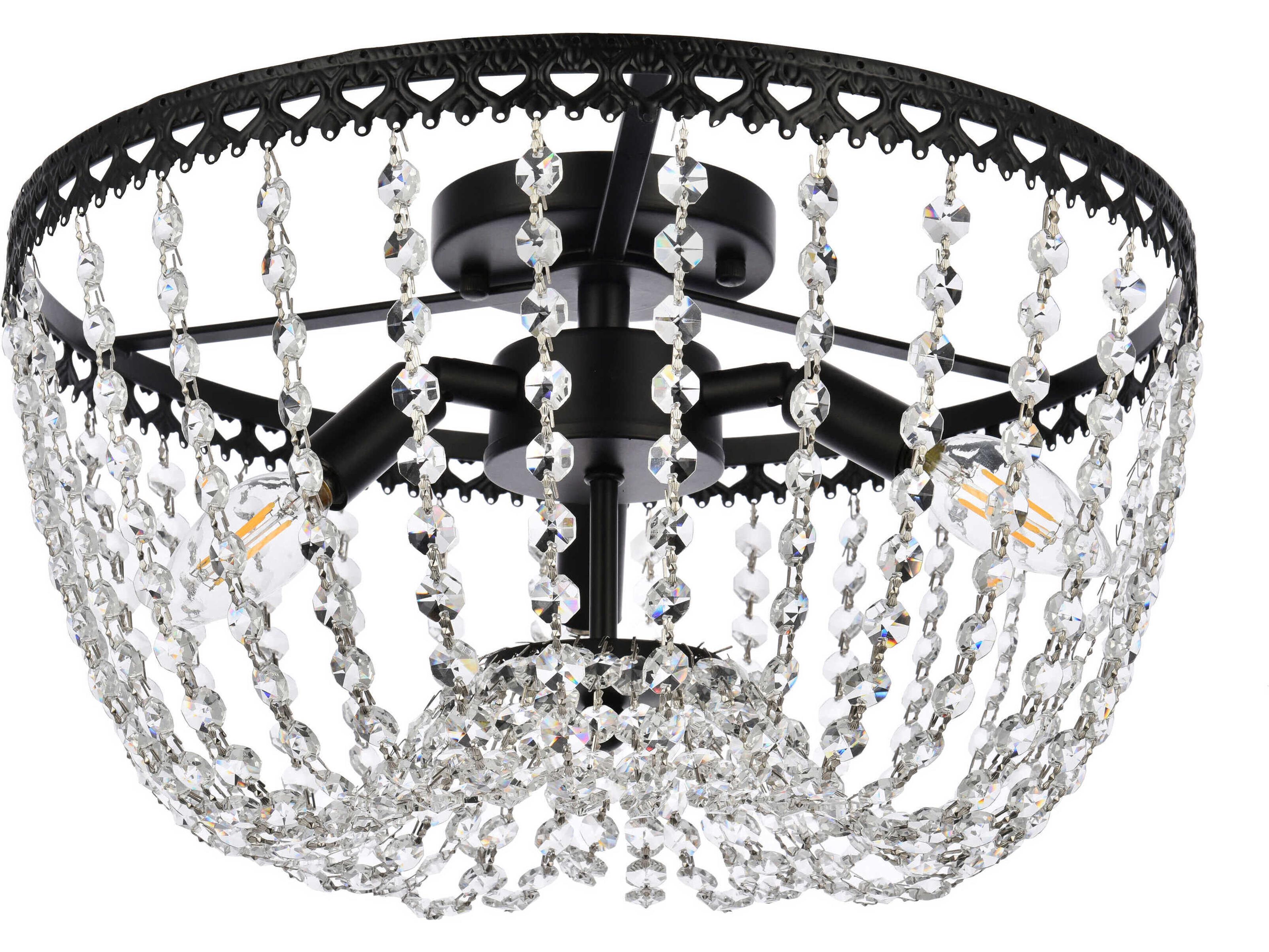 Elegant Lighting Kylie 3-Light Black Crystal Flush Mount