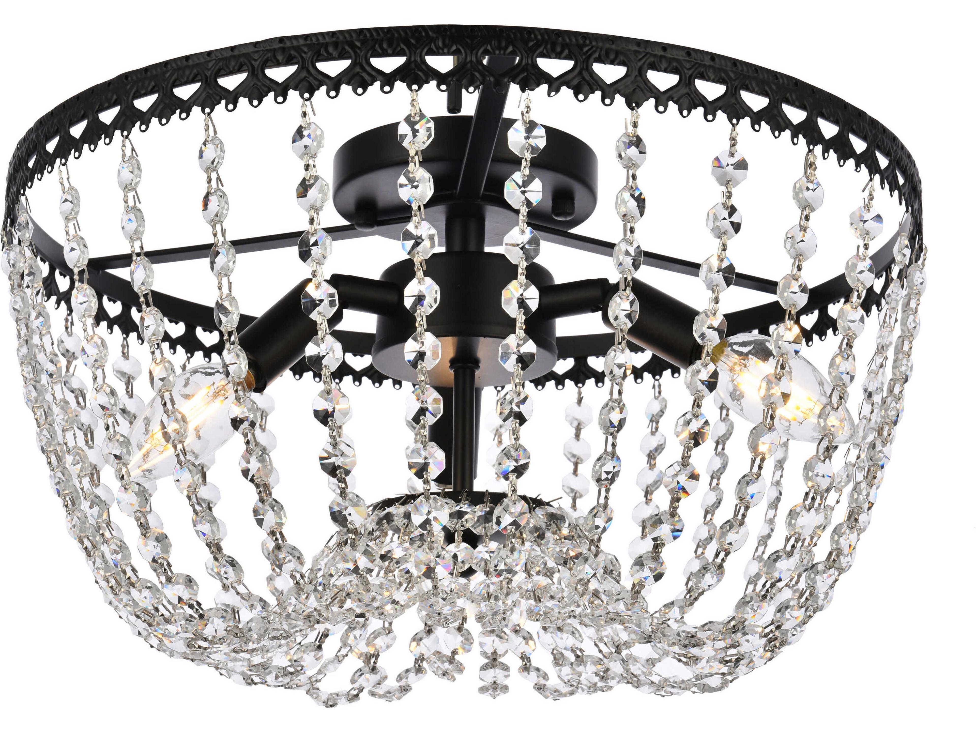Elegant Lighting Kylie 3-Light Black Crystal Flush Mount