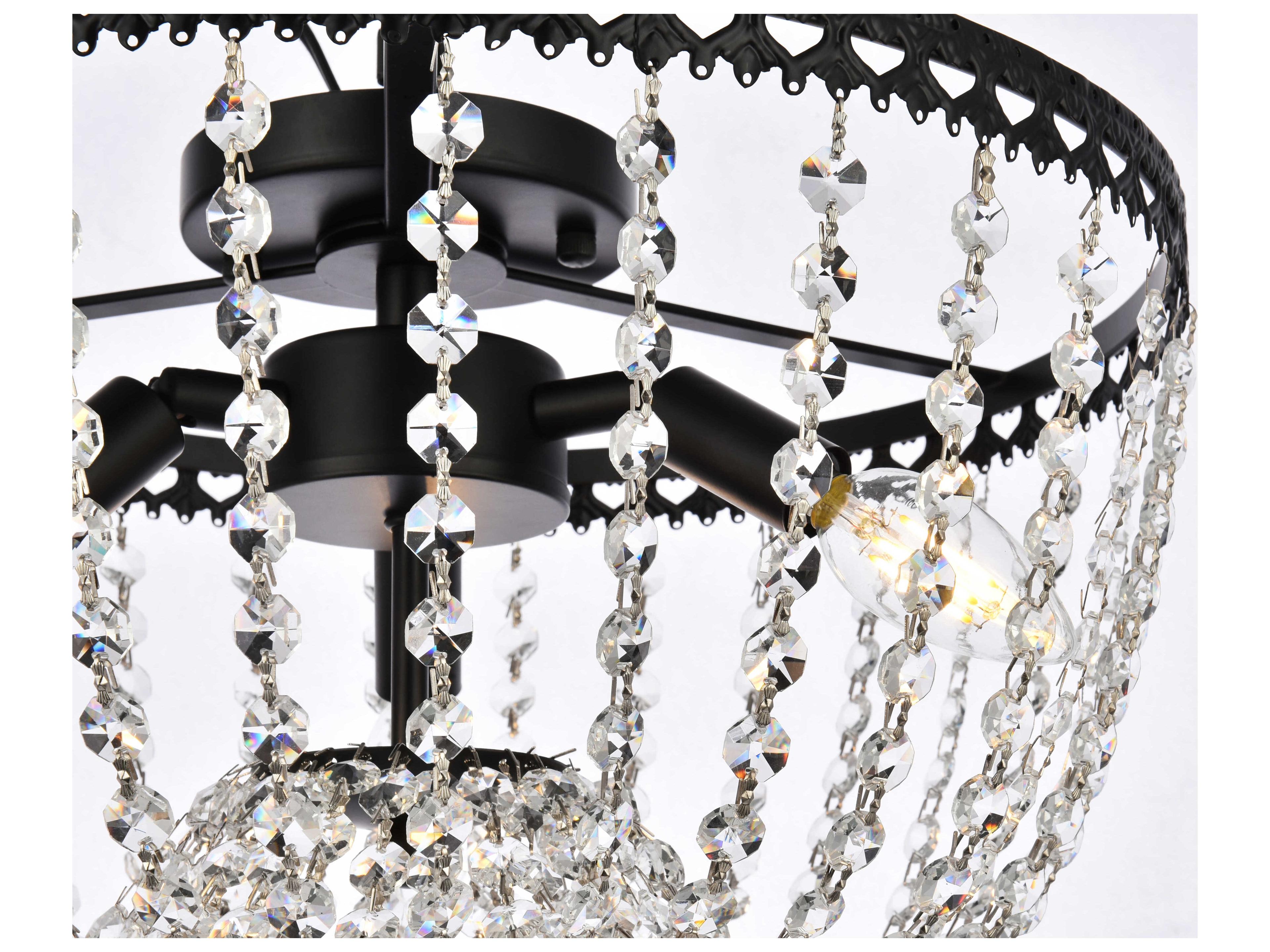 Elegant Lighting Kylie 3-Light Black Crystal Flush Mount