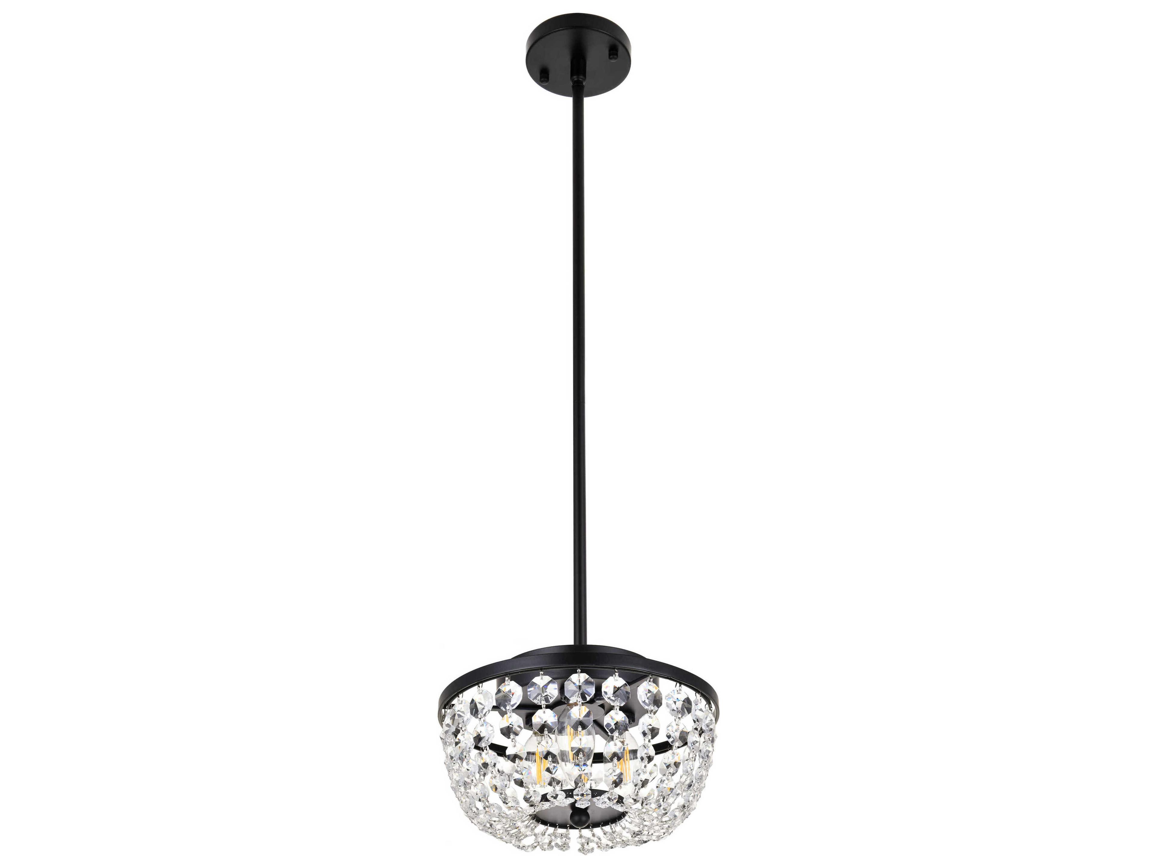 Elegant Lighting Gianna 3-Light Black Crystal Mini Pendant