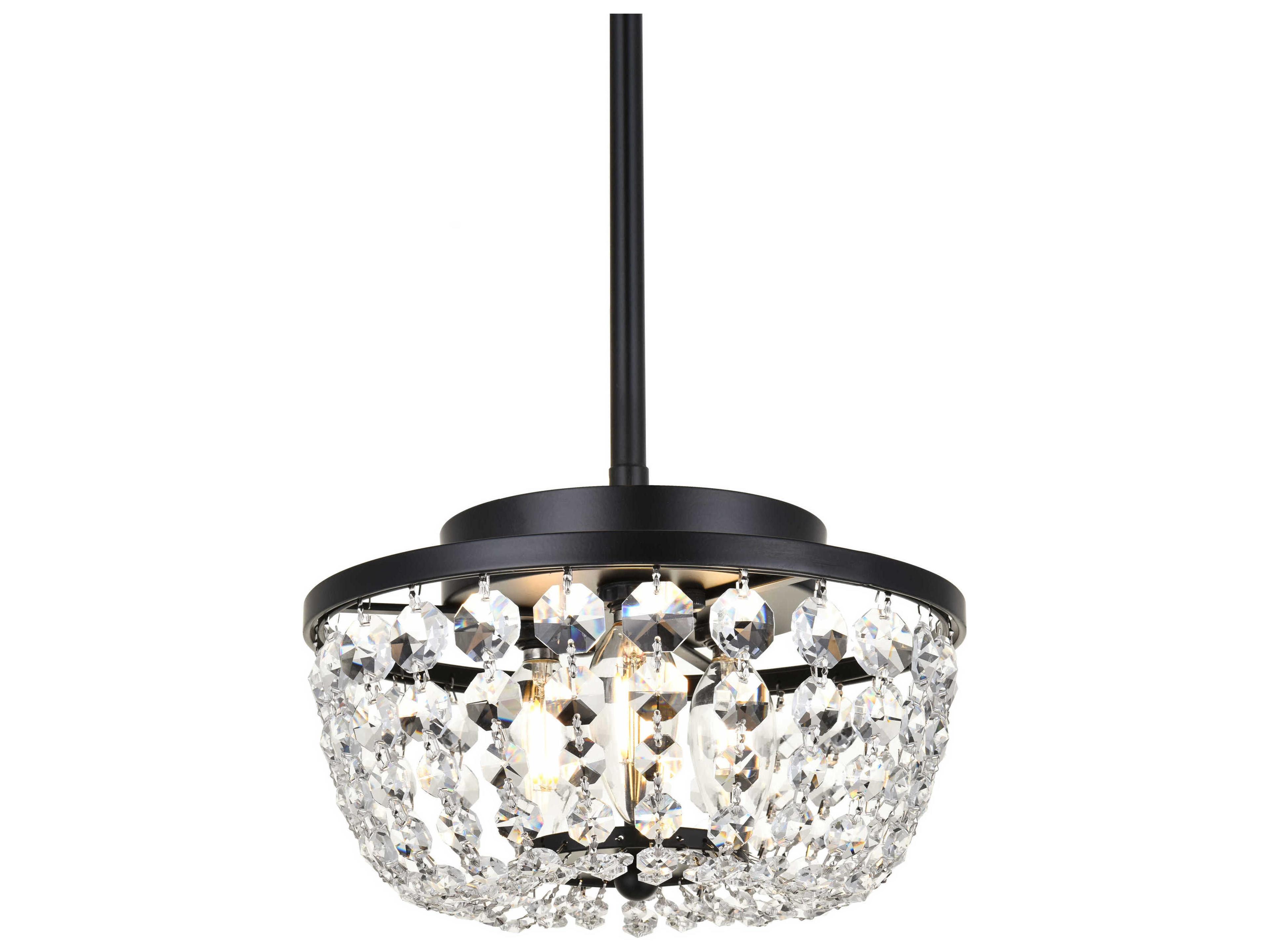 Elegant Lighting Gianna 3-Light Black Crystal Mini Pendant
