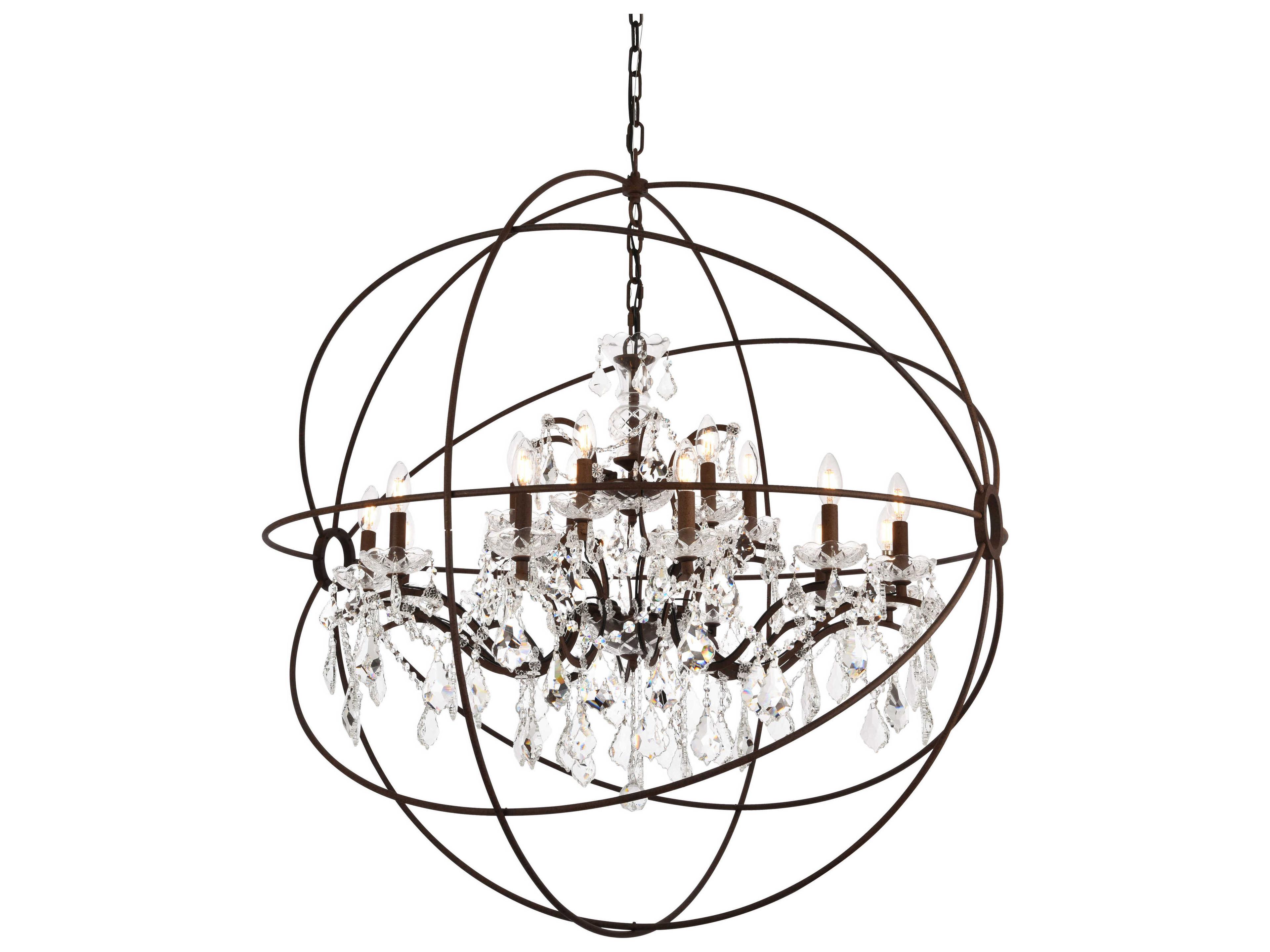 Elegant Lighting Urban 18-Light Red Rusted Painted Clear Crystal Candelabra Round Tiered Chandelier