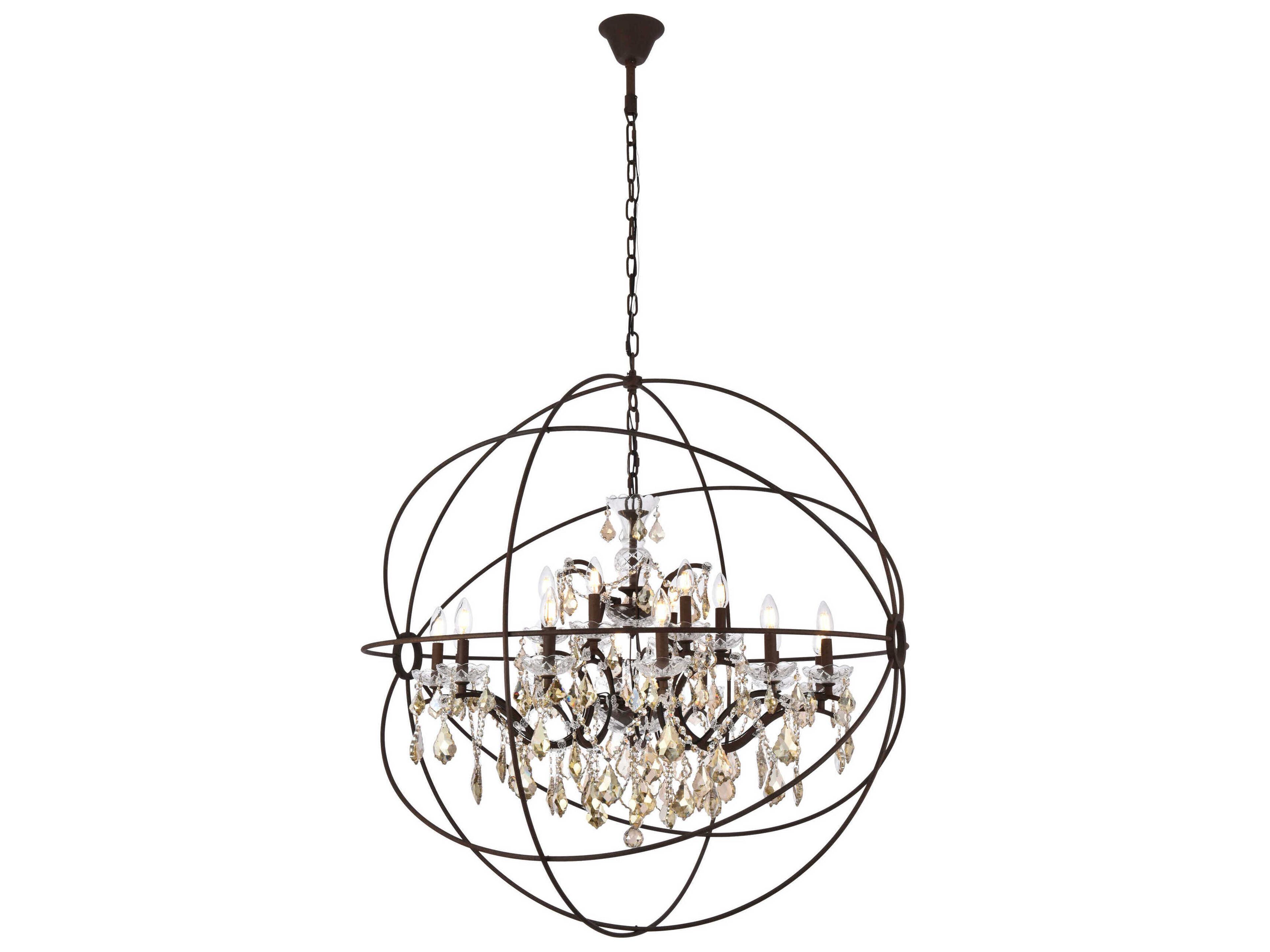 Geneva 18-Light Rustic Intent Brown Crystal Candelabra Chandelier