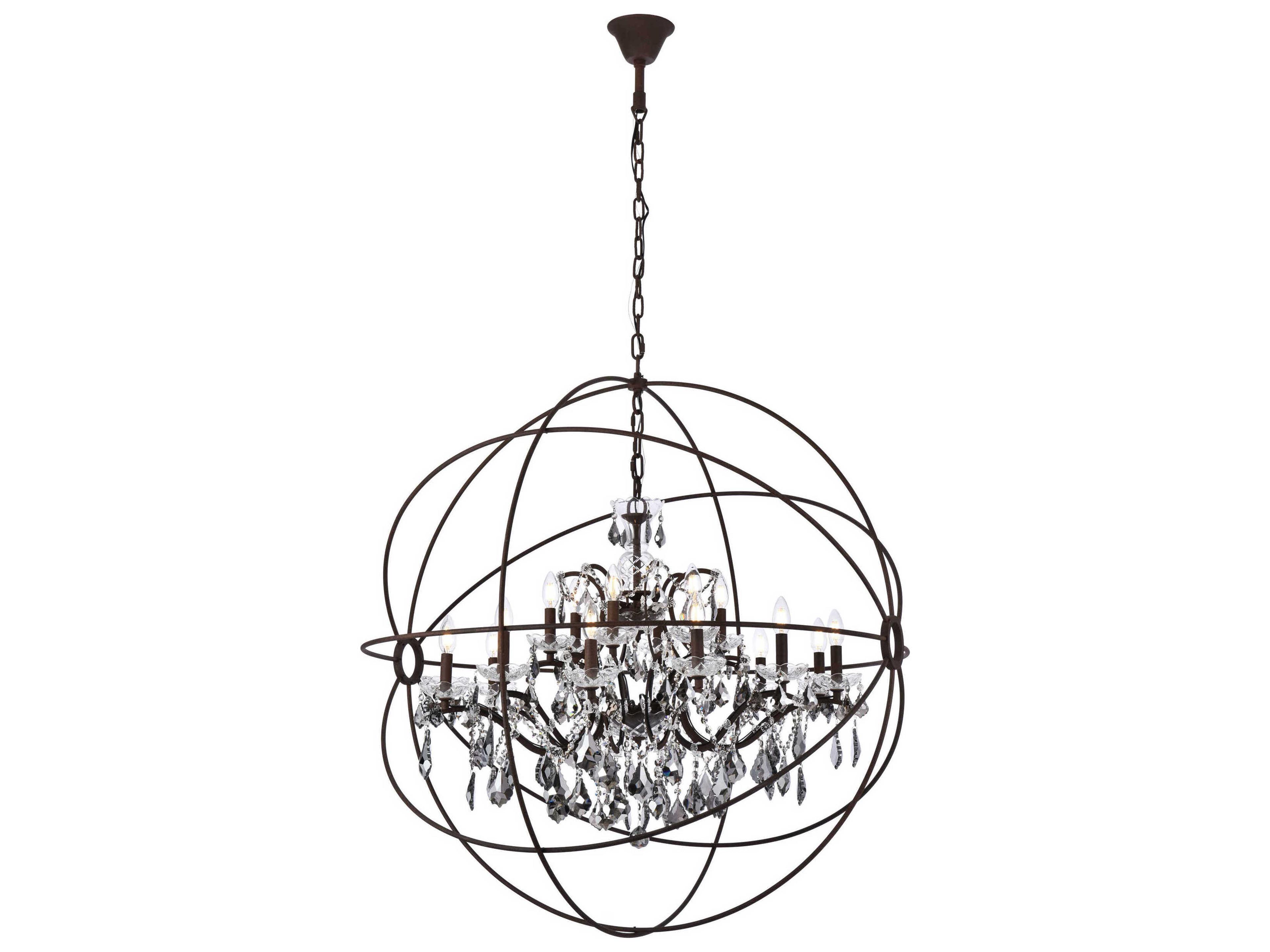 Geneva 18-Light Rustic Intent Brown Crystal Candelabra Chandelier