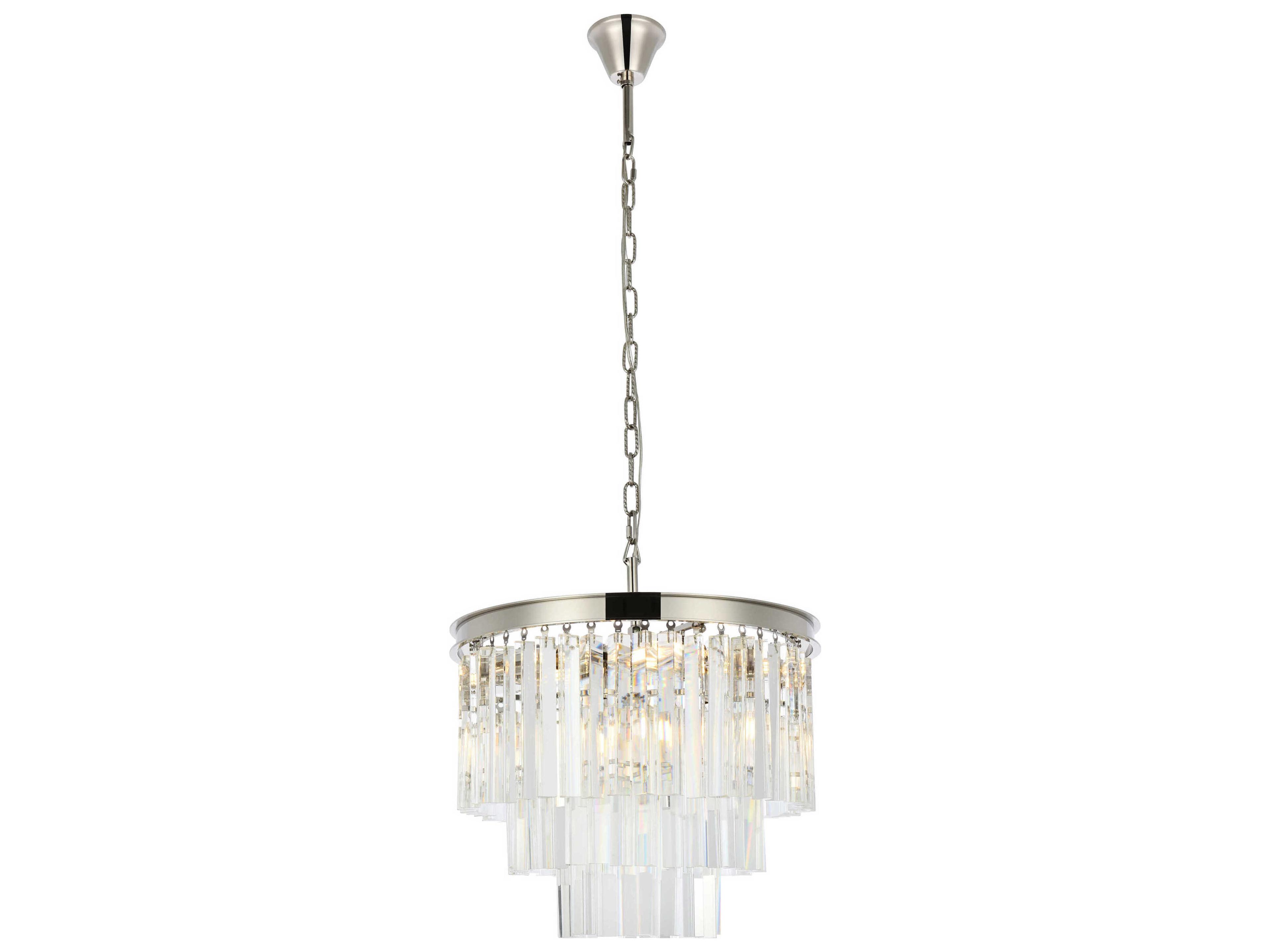 Sydney 9-Light Polished Nickel Clear Crystal Pendant