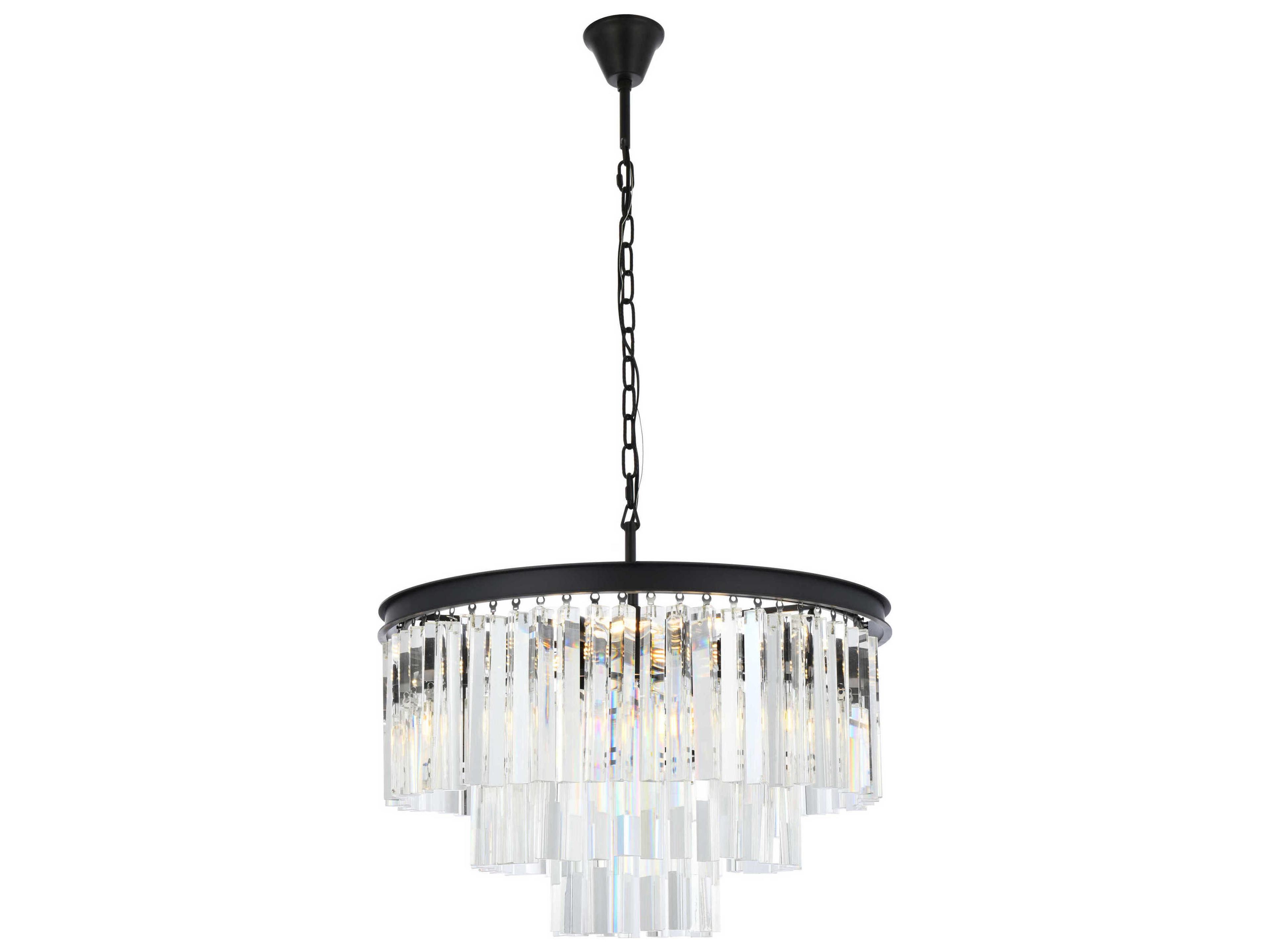 Sydney 9-Light Matte Black Clear Crystal Tiered Pendant