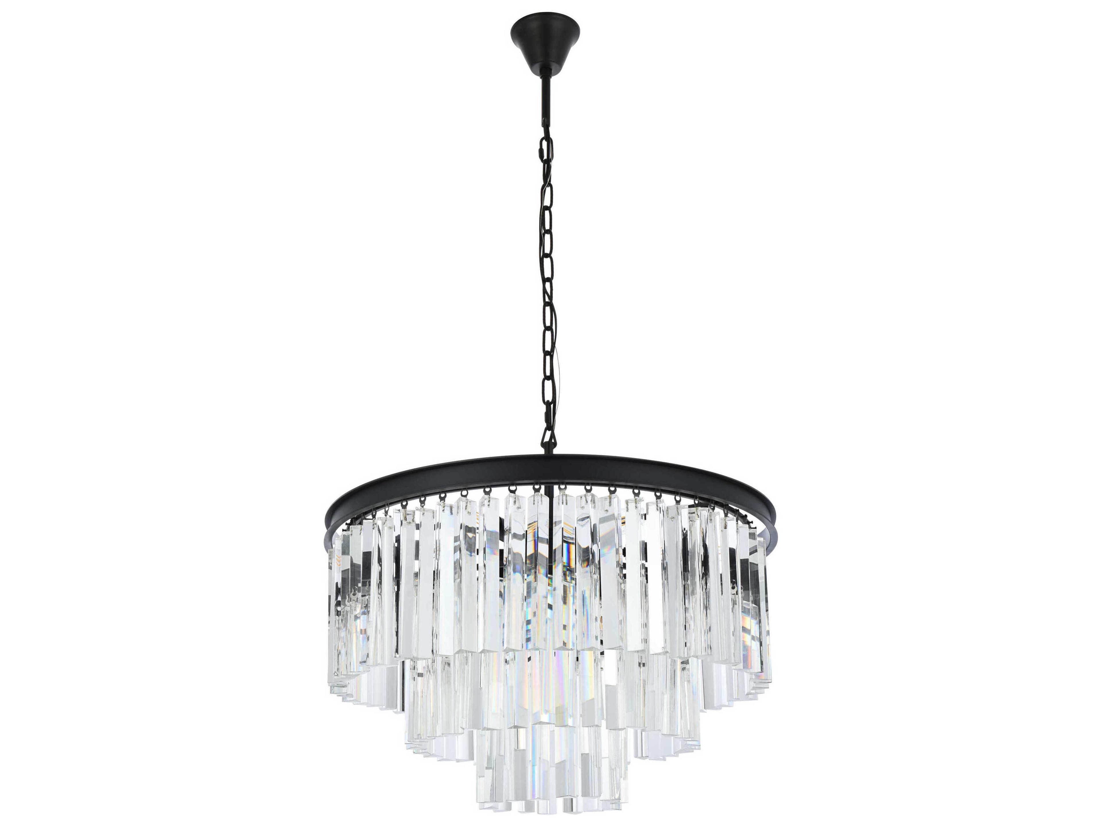 Elegant Lighting Sydney 9-Light Matte Black Clear Crystal Tiered Pendant