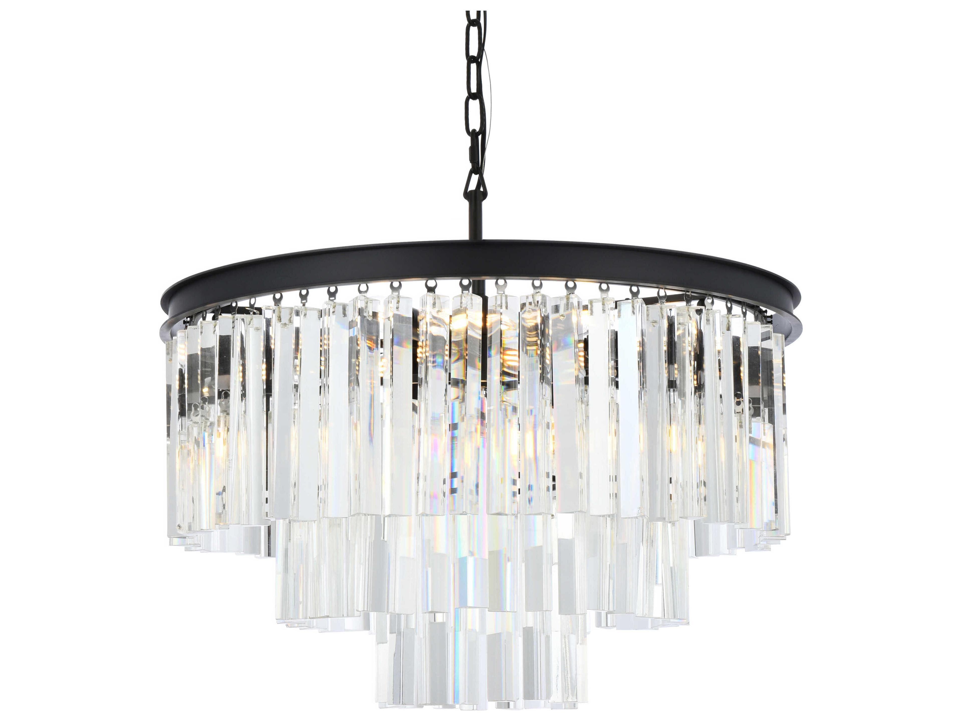 Elegant Lighting Sydney 9-Light Matte Black Clear Crystal Tiered Pendant