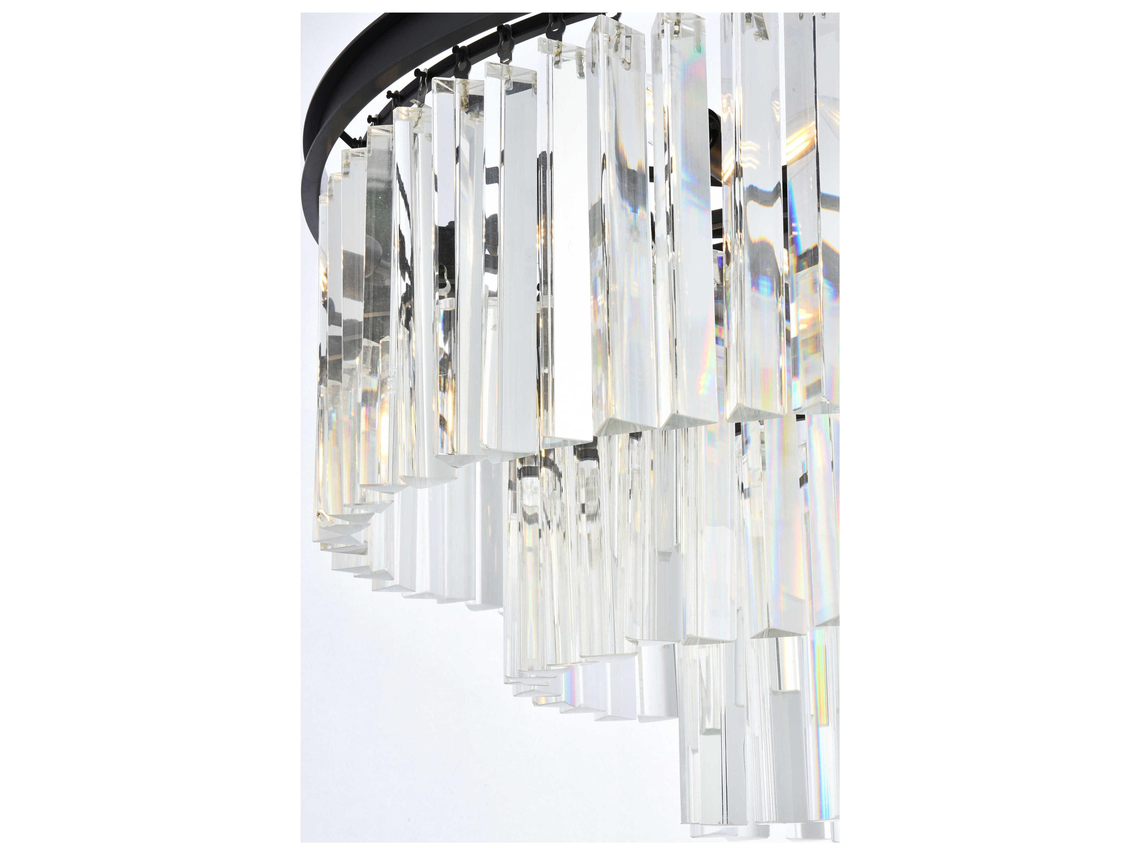 Elegant Lighting Sydney 9-Light Matte Black Clear Crystal Tiered Pendant