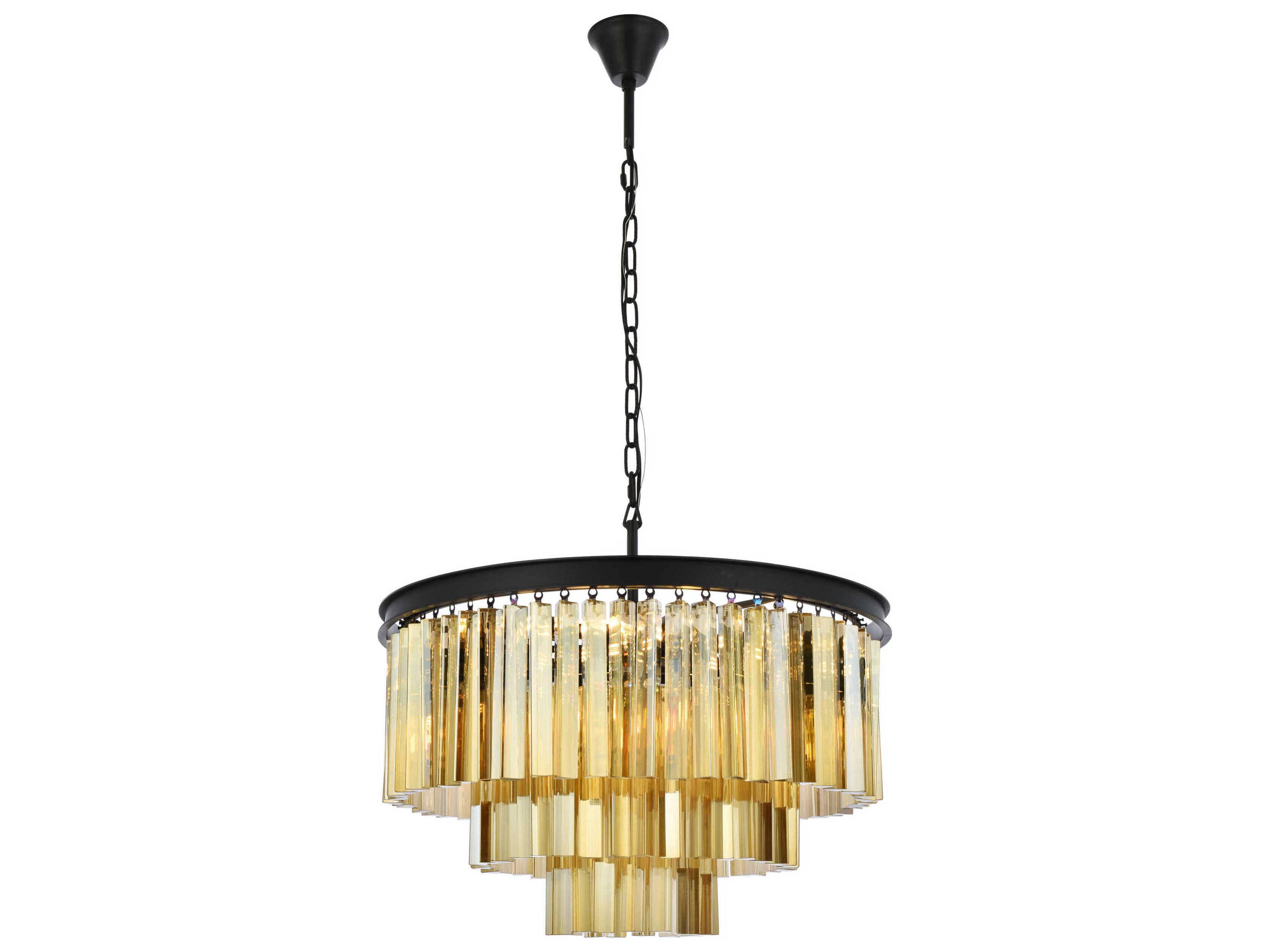 Elegant Lighting Sydney 9-Light Matte Black Gold Crystal Tiered Pendant