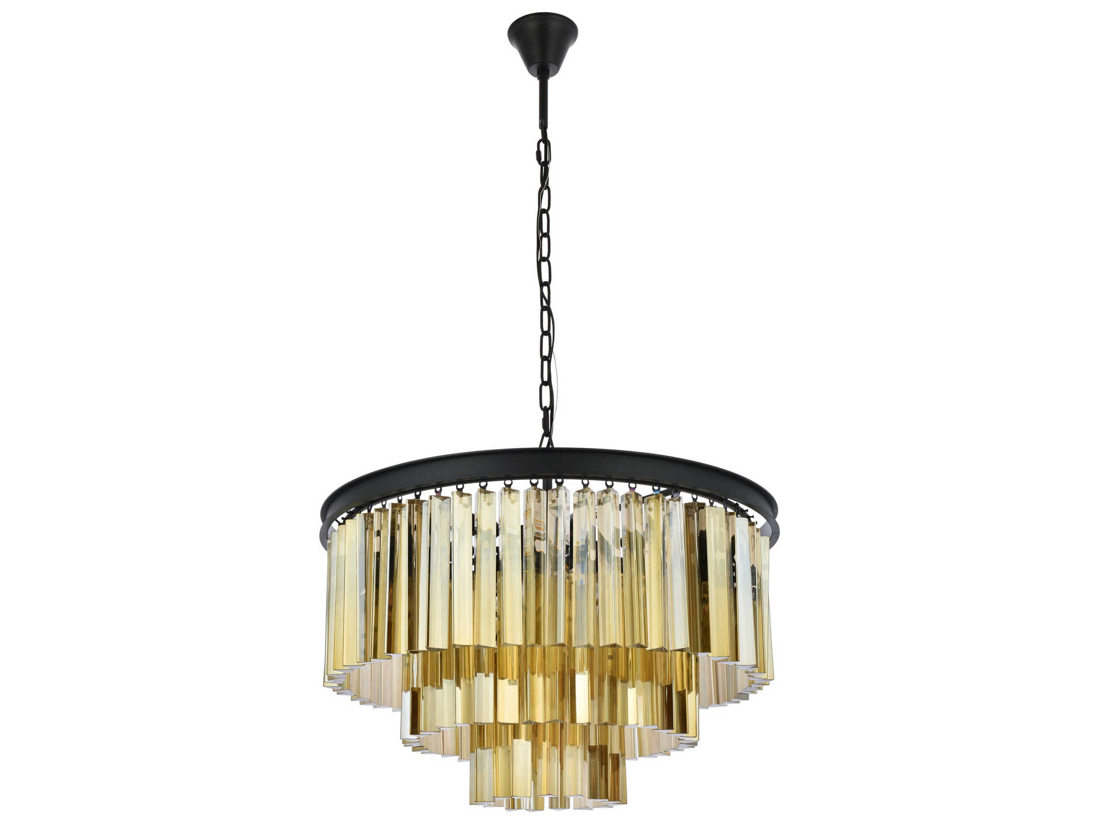 Elegant Lighting Sydney 9-Light Matte Black Gold Crystal Tiered Pendant
