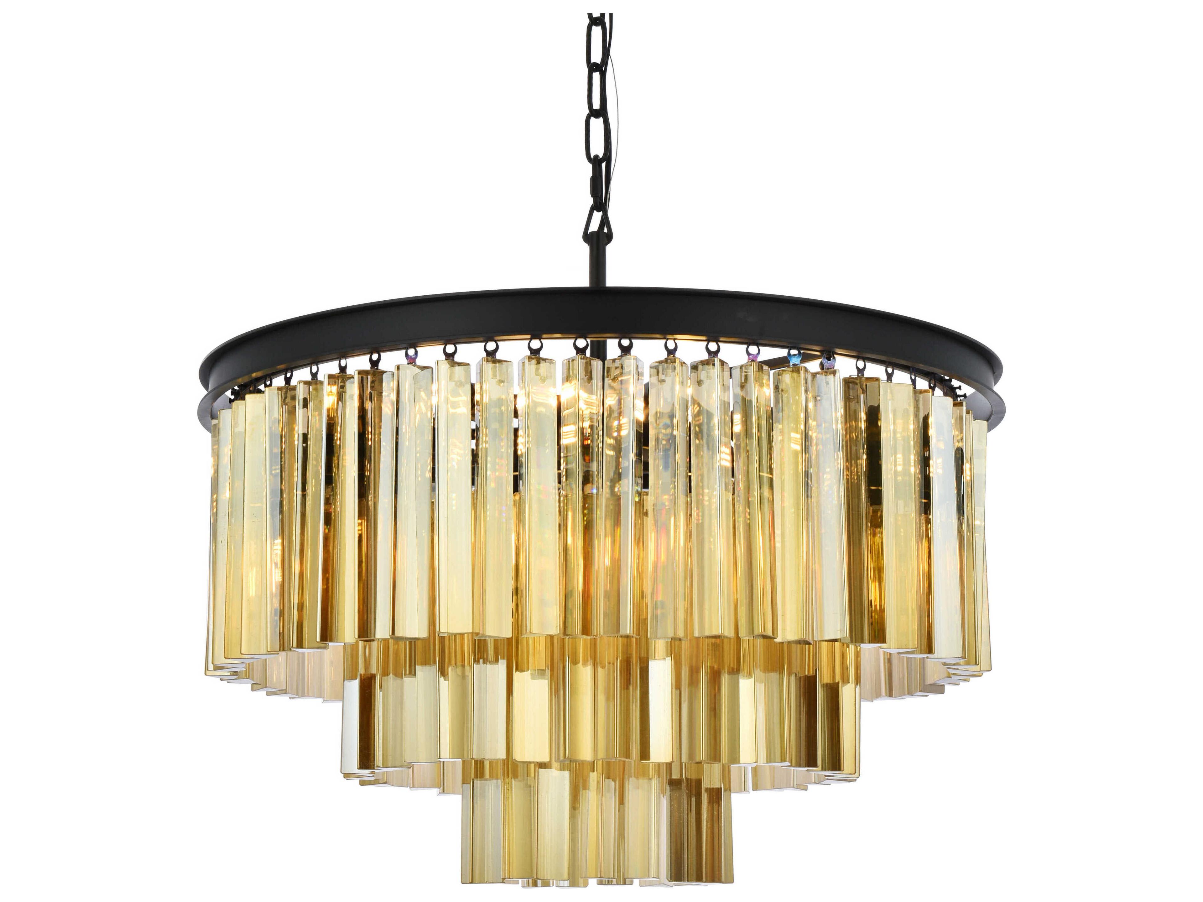 Elegant Lighting Sydney 9-Light Matte Black Gold Crystal Tiered Pendant