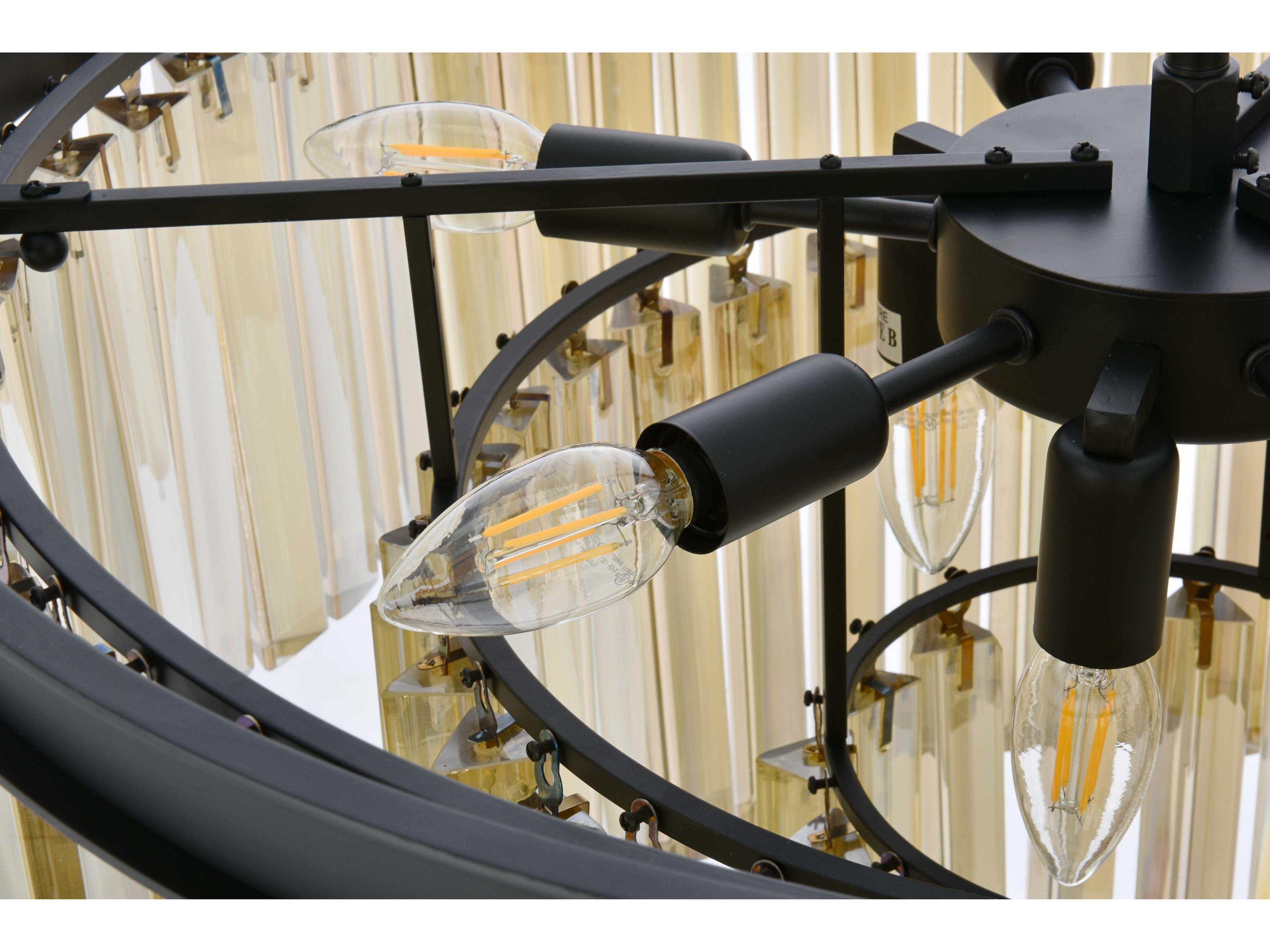 Elegant Lighting Sydney 9-Light Matte Black Gold Crystal Tiered Pendant