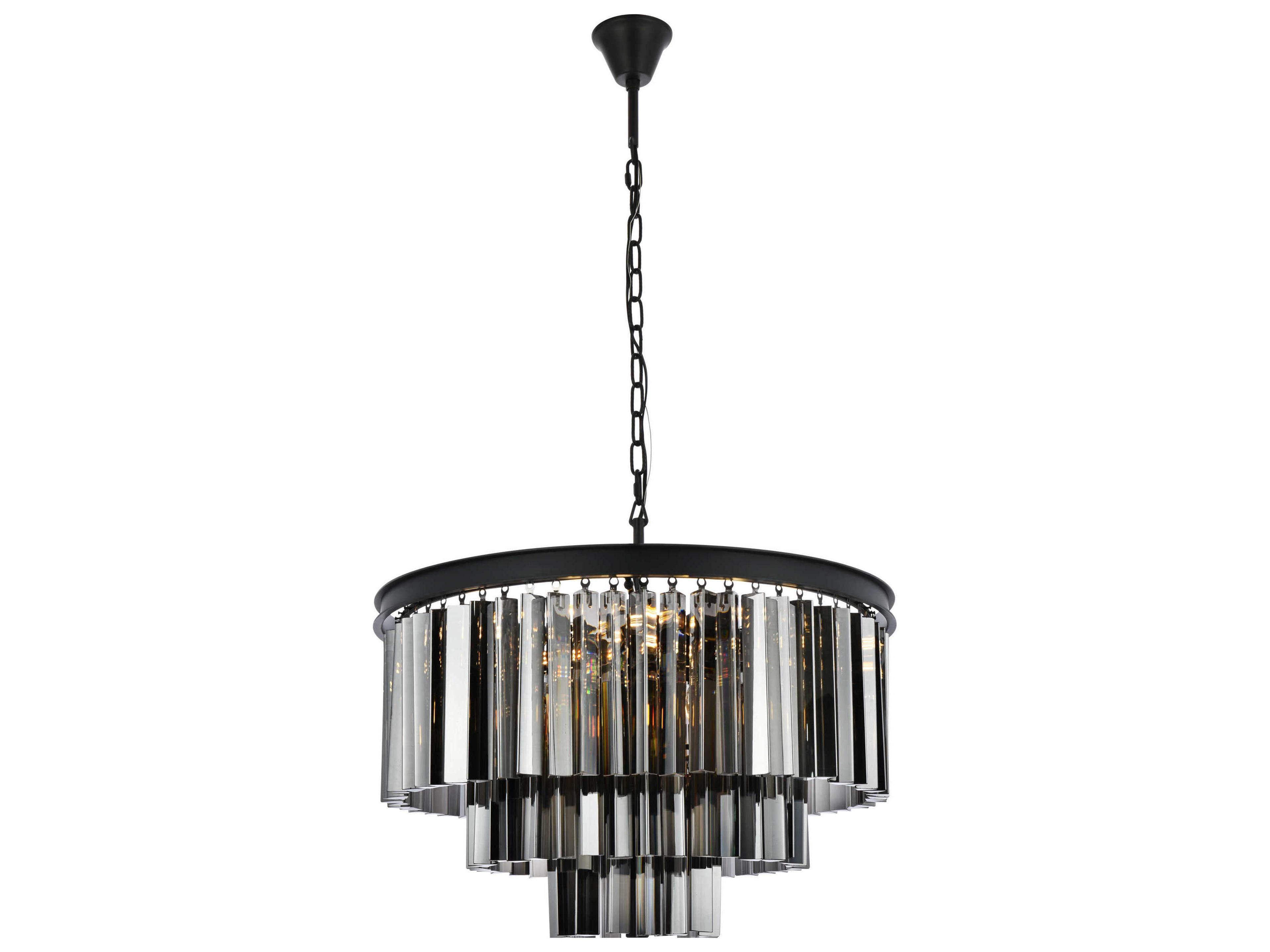 Elegant Lighting Sydney 9-Light Matte Black Silver Crystal Tiered Pendant