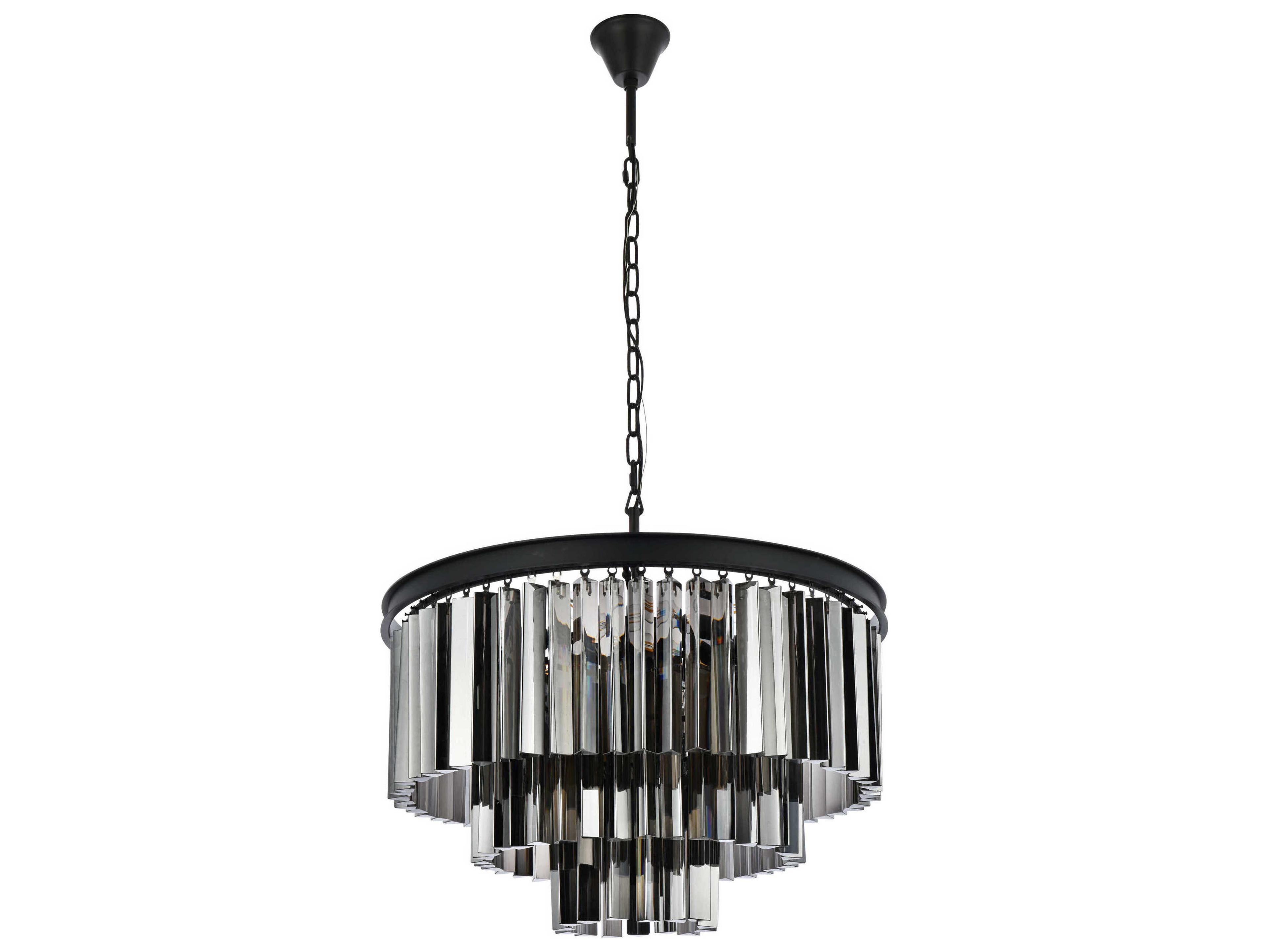 Elegant Lighting Sydney 9-Light Matte Black Silver Crystal Tiered Pendant