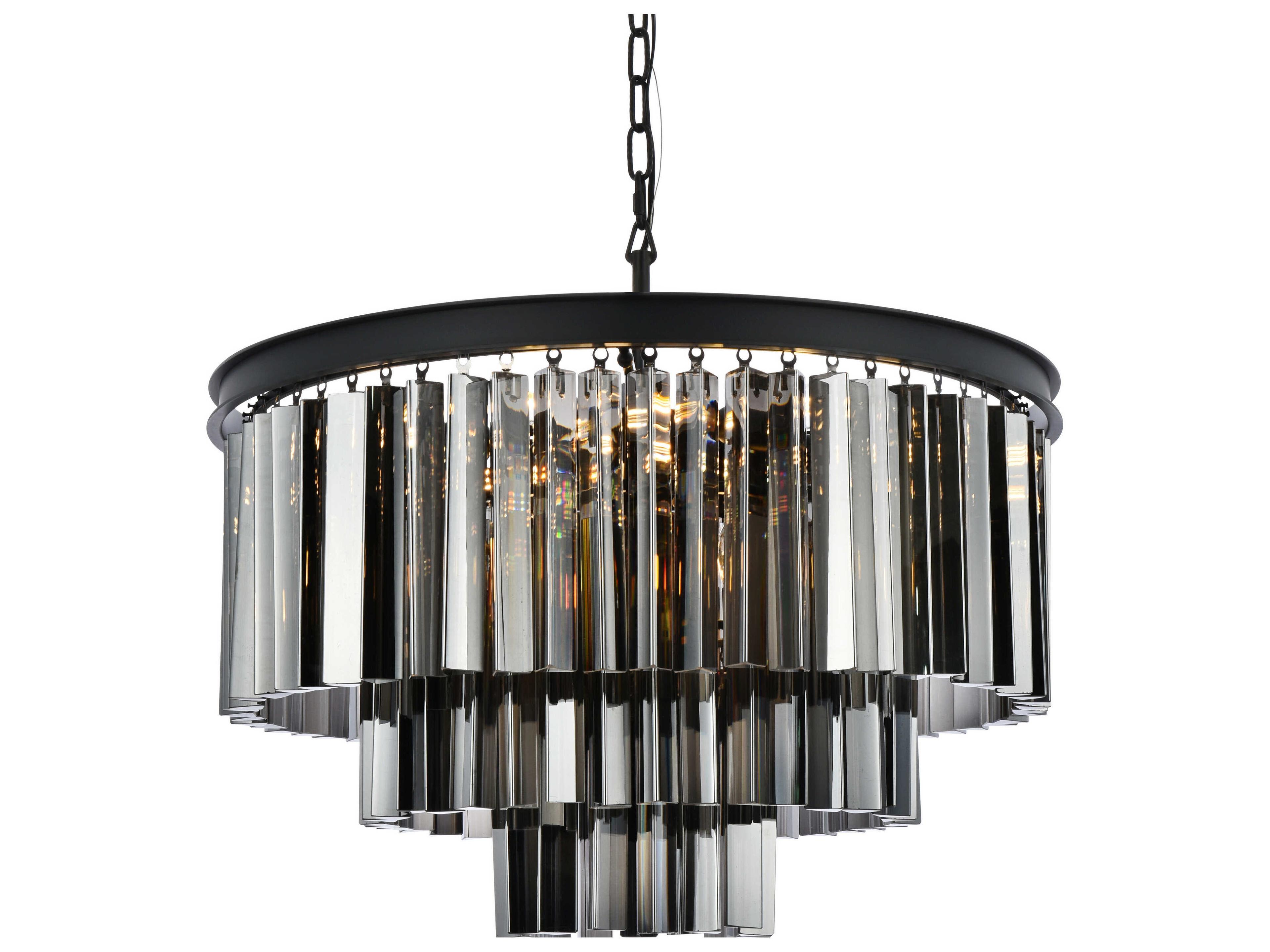 Elegant Lighting Sydney 9-Light Matte Black Silver Crystal Tiered Pendant