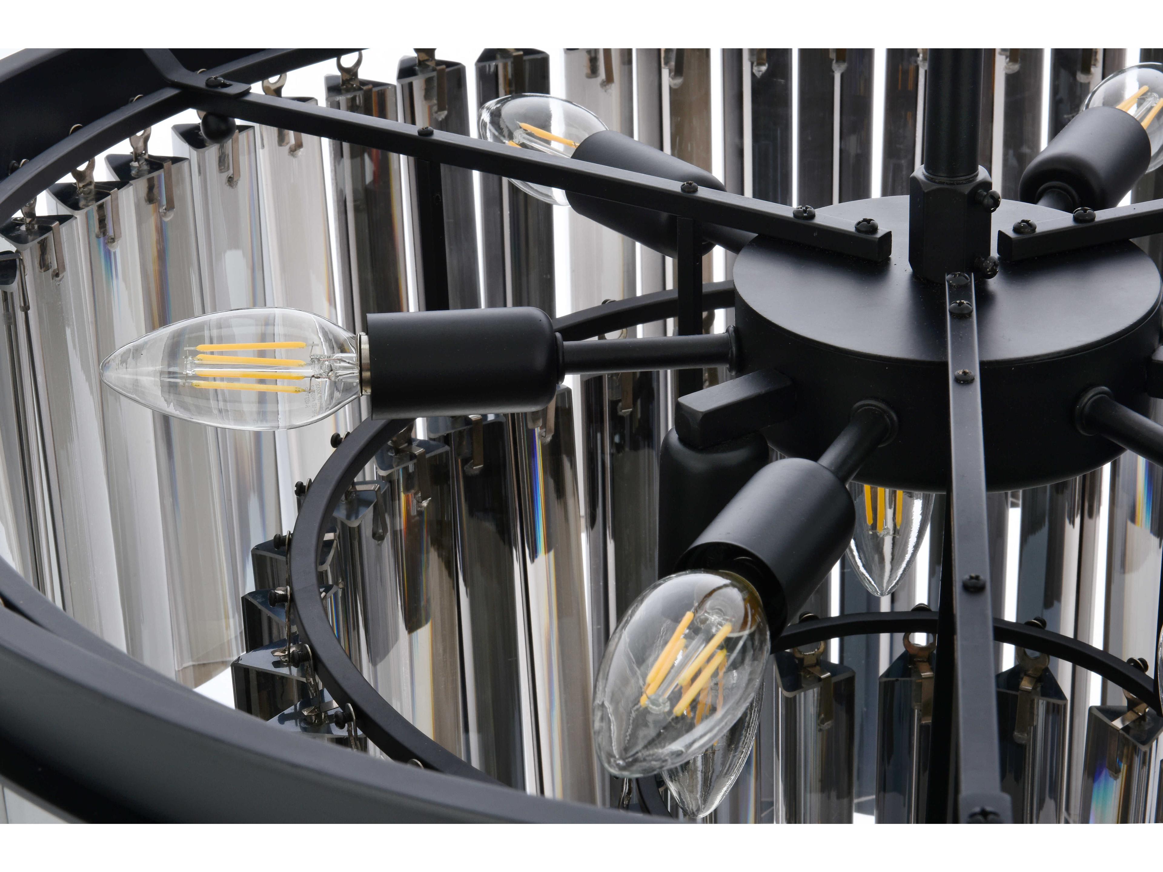 Elegant Lighting Sydney 9-Light Matte Black Silver Crystal Tiered Pendant