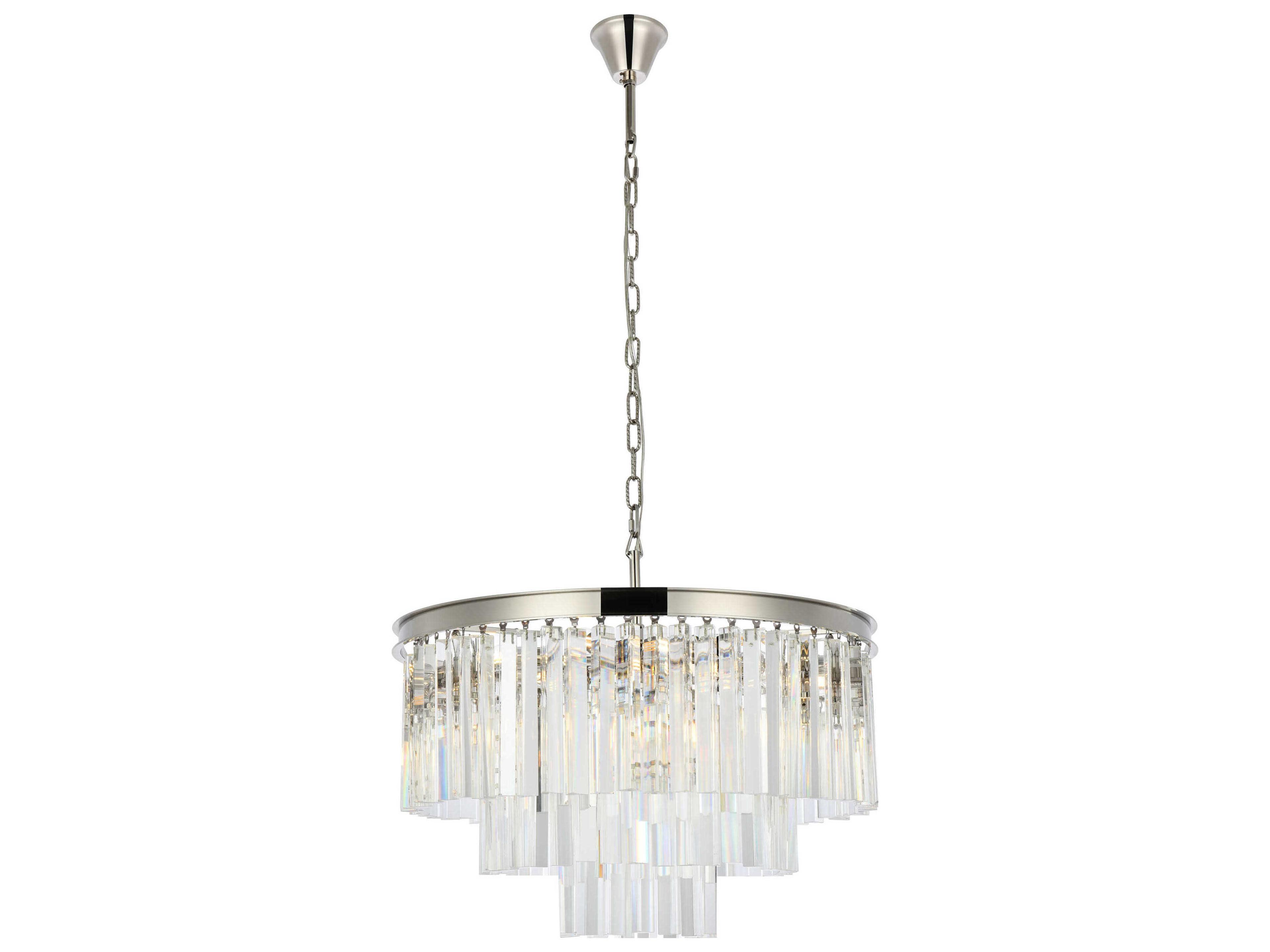 Sydney 9-Light Polished Nickel Clear Crystal Tiered Pendant
