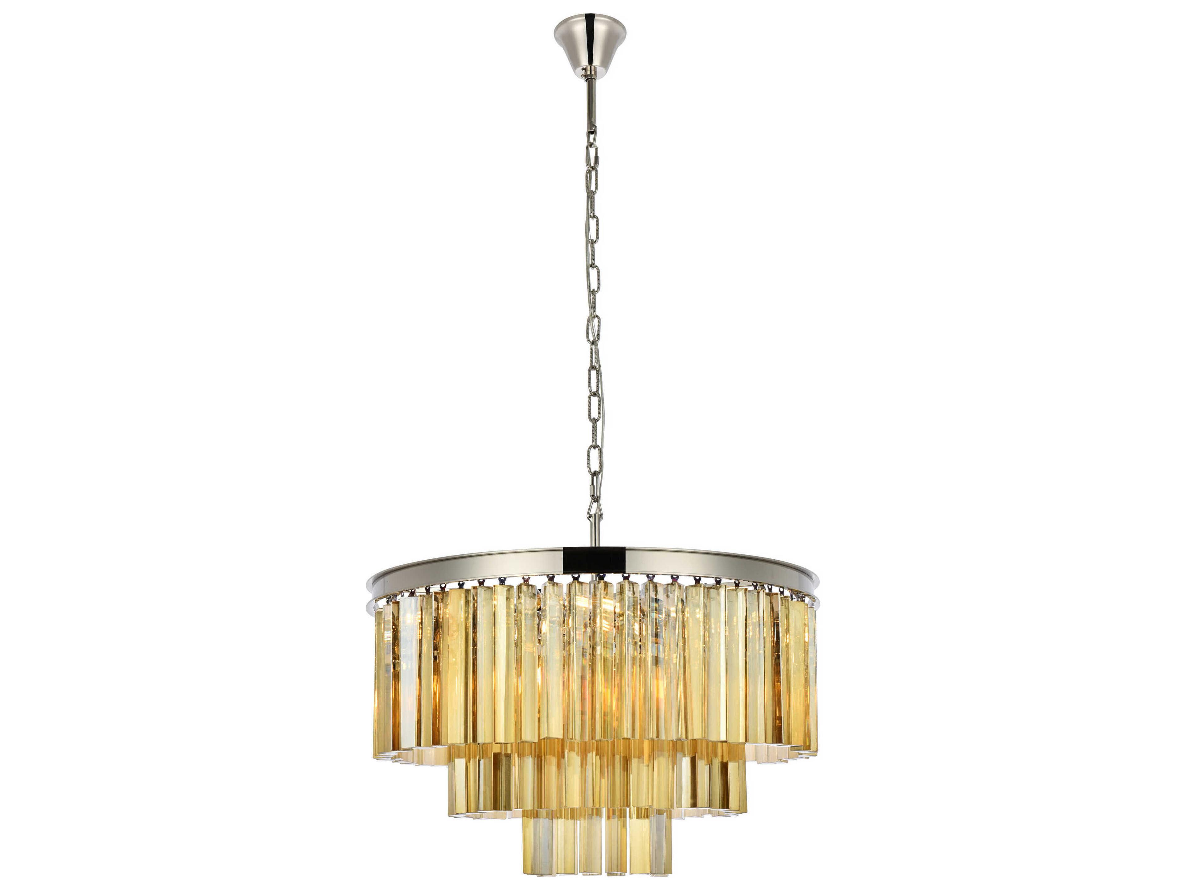 Sydney 9-Light Polished Nickel Gold Crystal Tiered Pendant