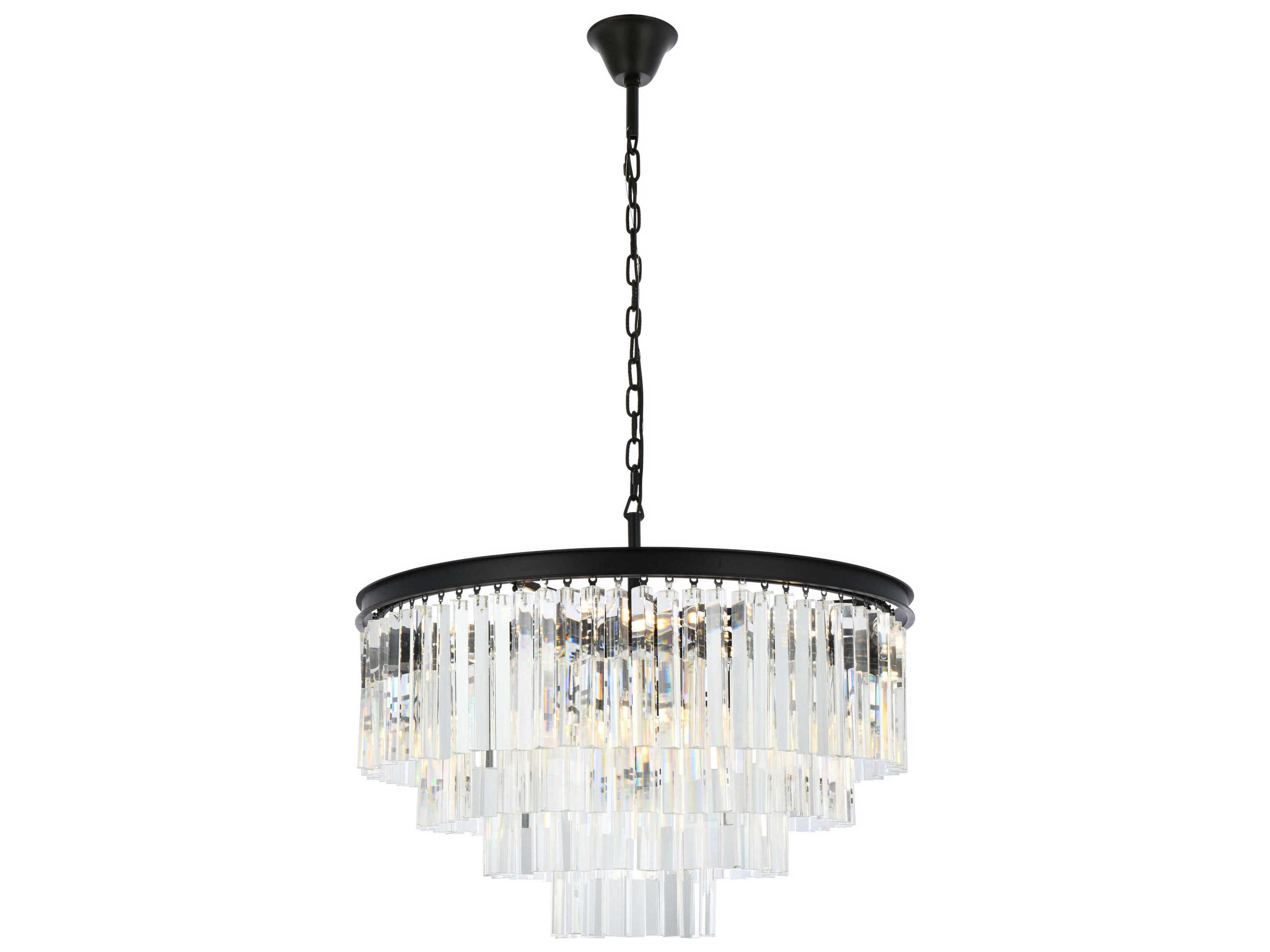 Sydney 17-Light Matte Black Clear Crystal Tiered Pendant
