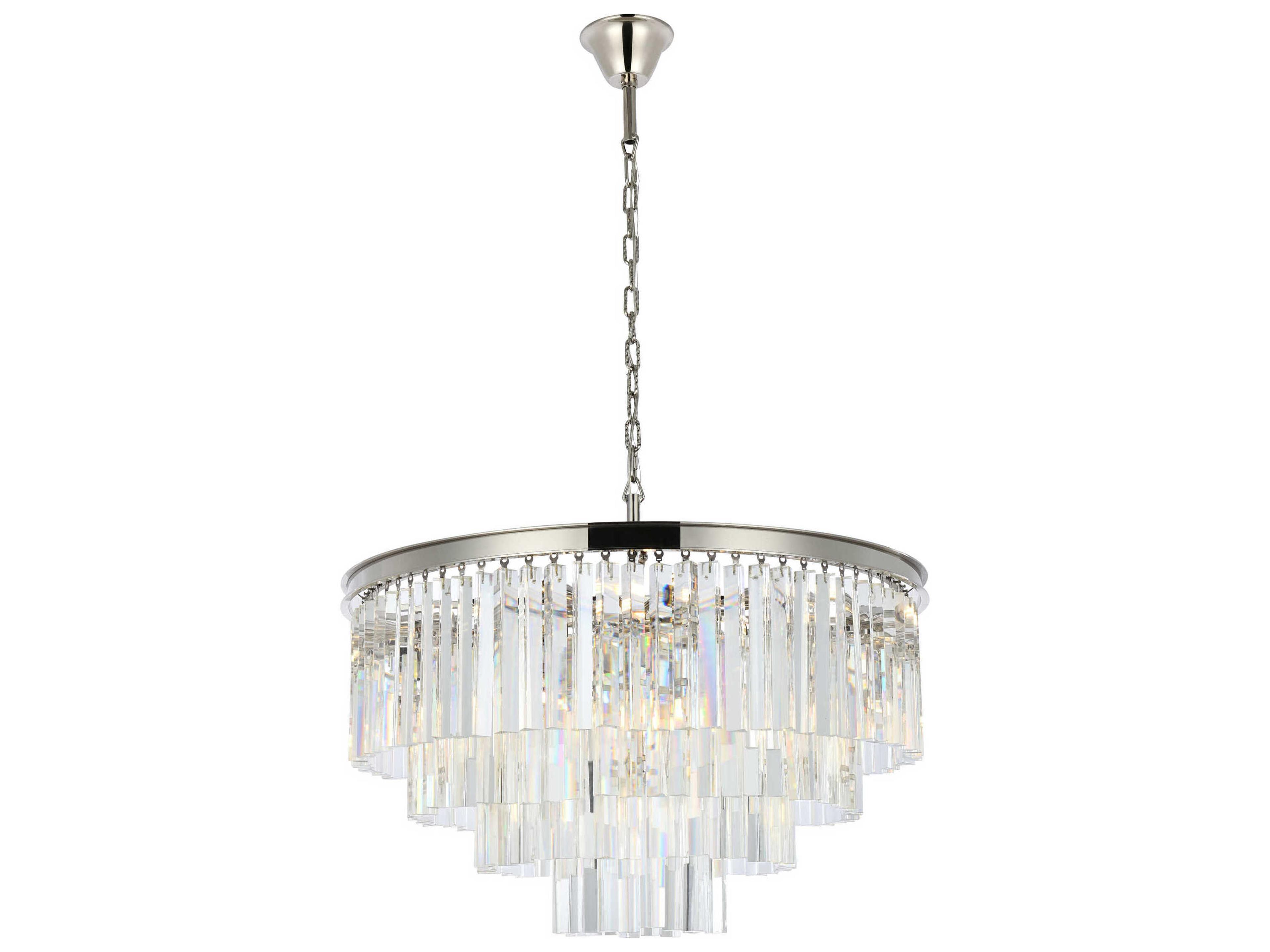 Sydney 17-Light Polished Nickel Clear Crystal Tiered Pendant