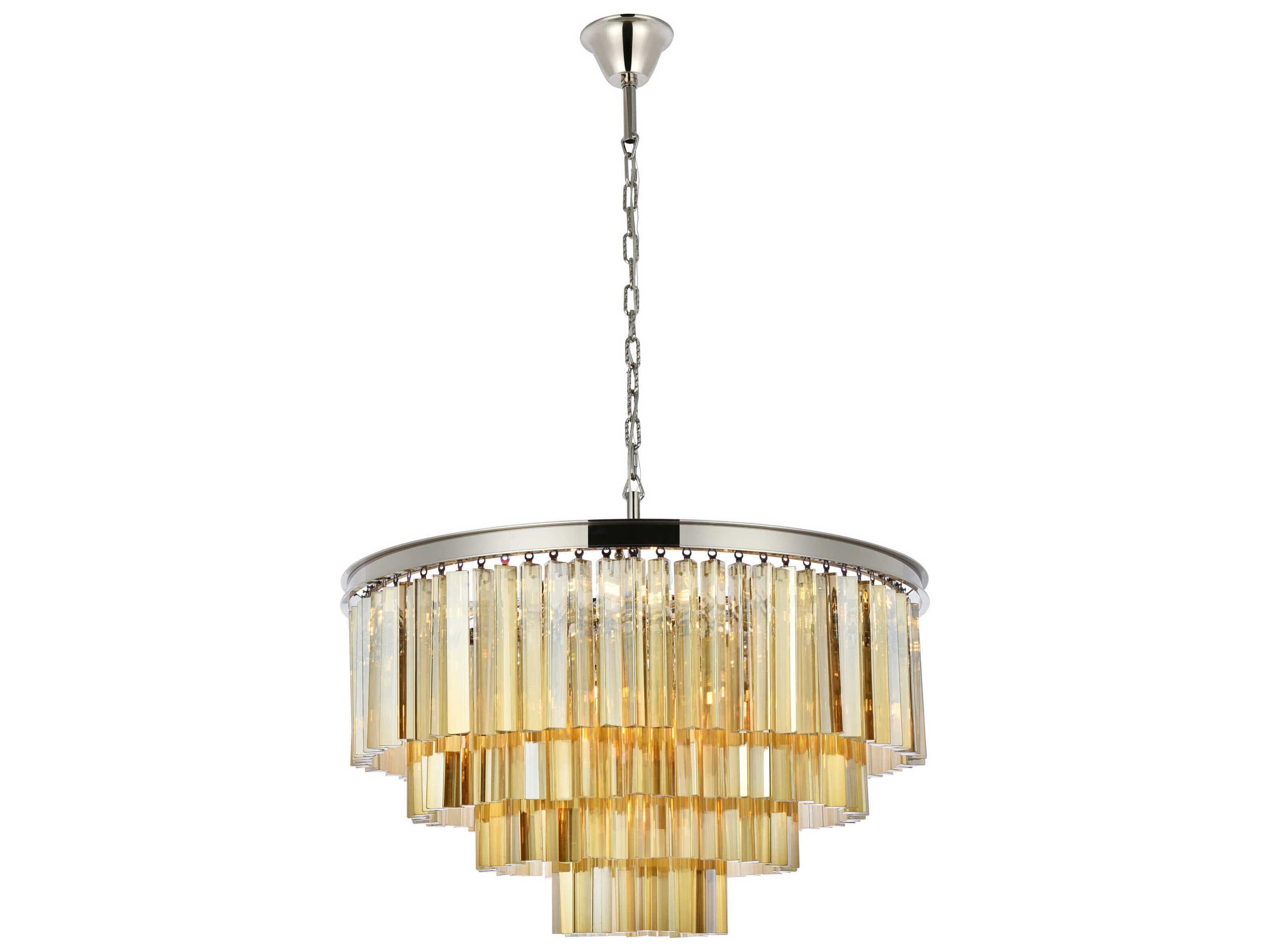 Elegant Lighting Sydney 17-Light Polished Nickel Gold Crystal Tiered Pendant