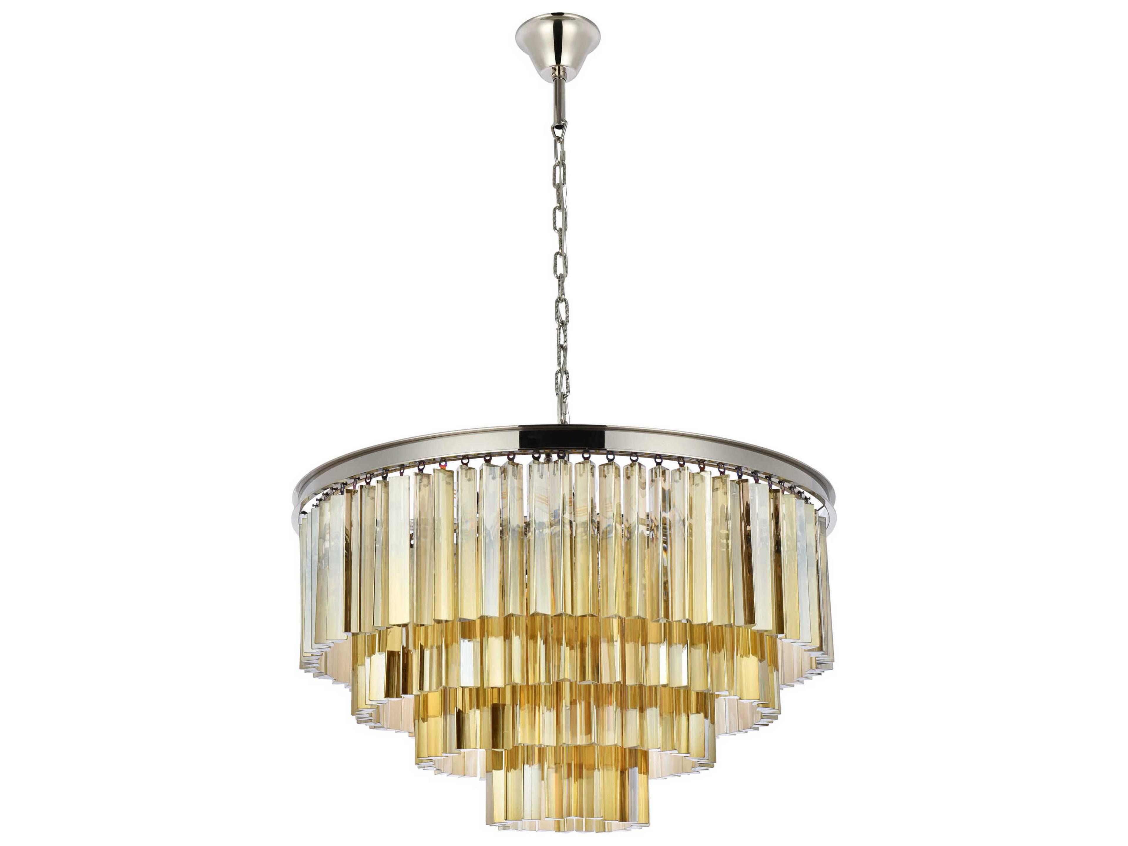 Elegant Lighting Sydney 17-Light Polished Nickel Gold Crystal Tiered Pendant