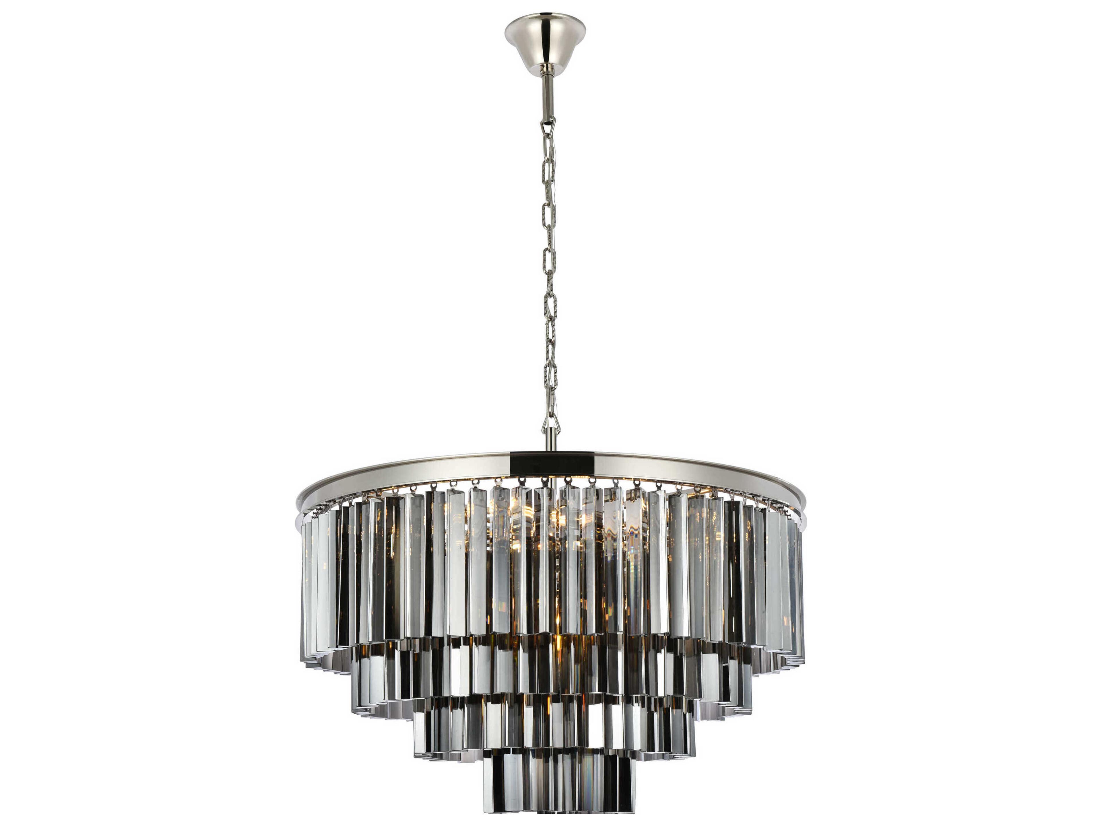 Elegant Lighting Sydney 17-Light Polished Nickel Silver Crystal Tiered Pendant