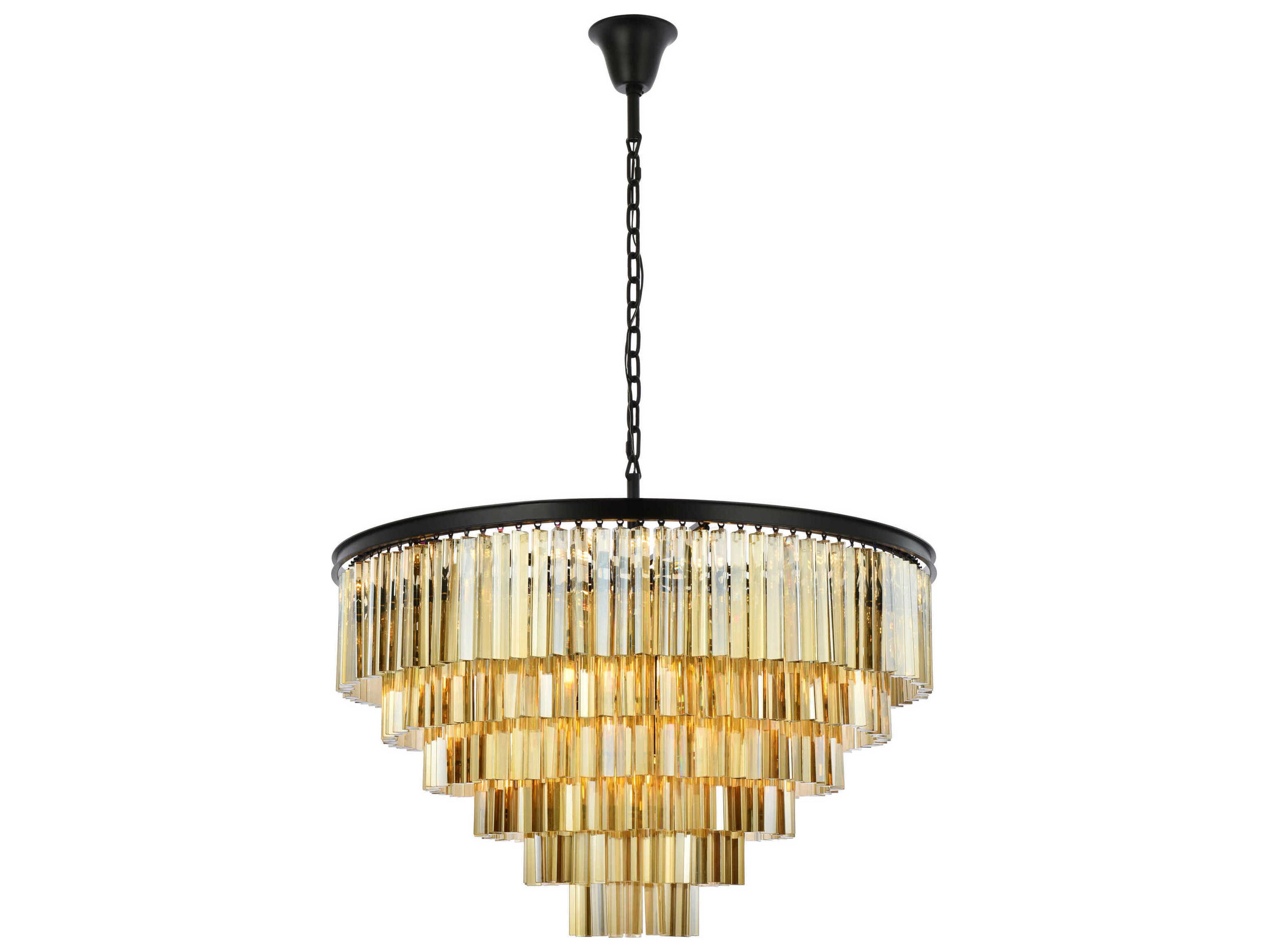 Sydney 33-Light Matte Black Gold Crystal Tiered Pendant