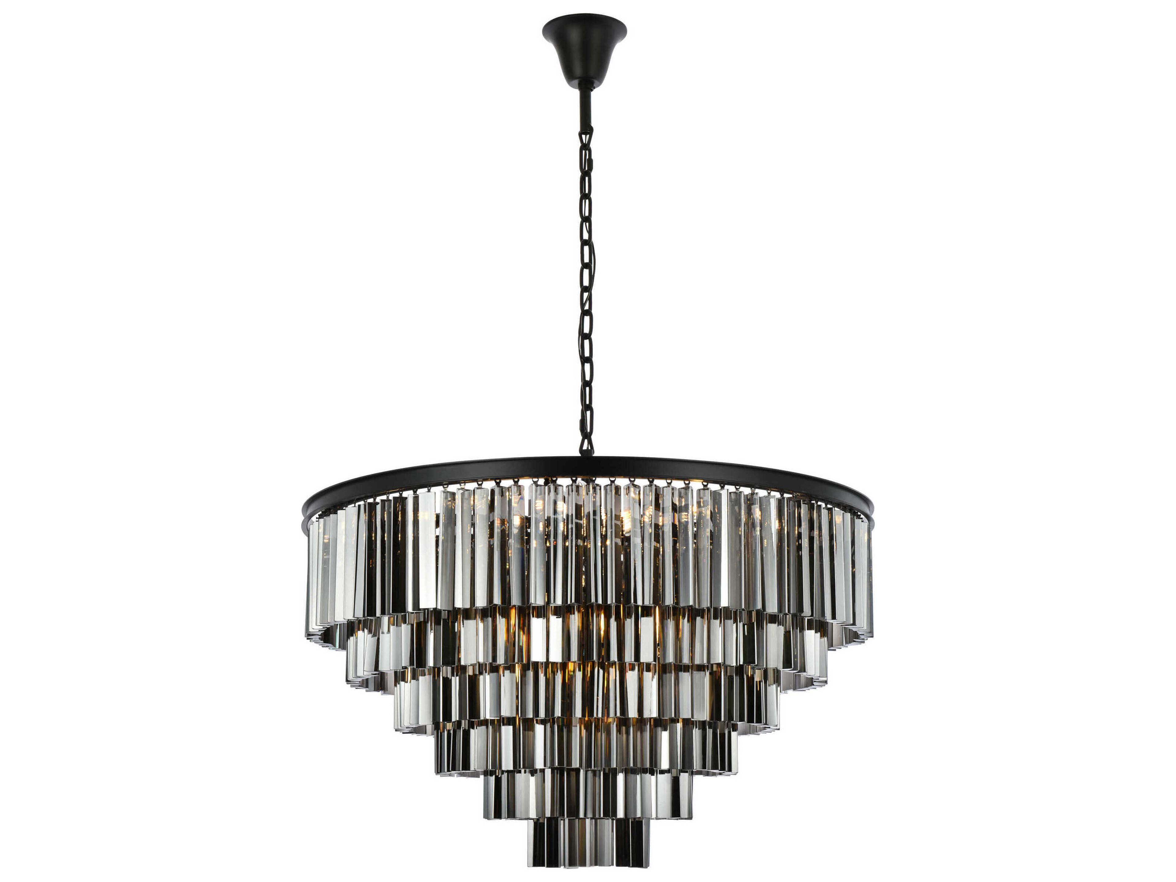 Sydney 33-Light Matte Black Silver Crystal Tiered Pendant
