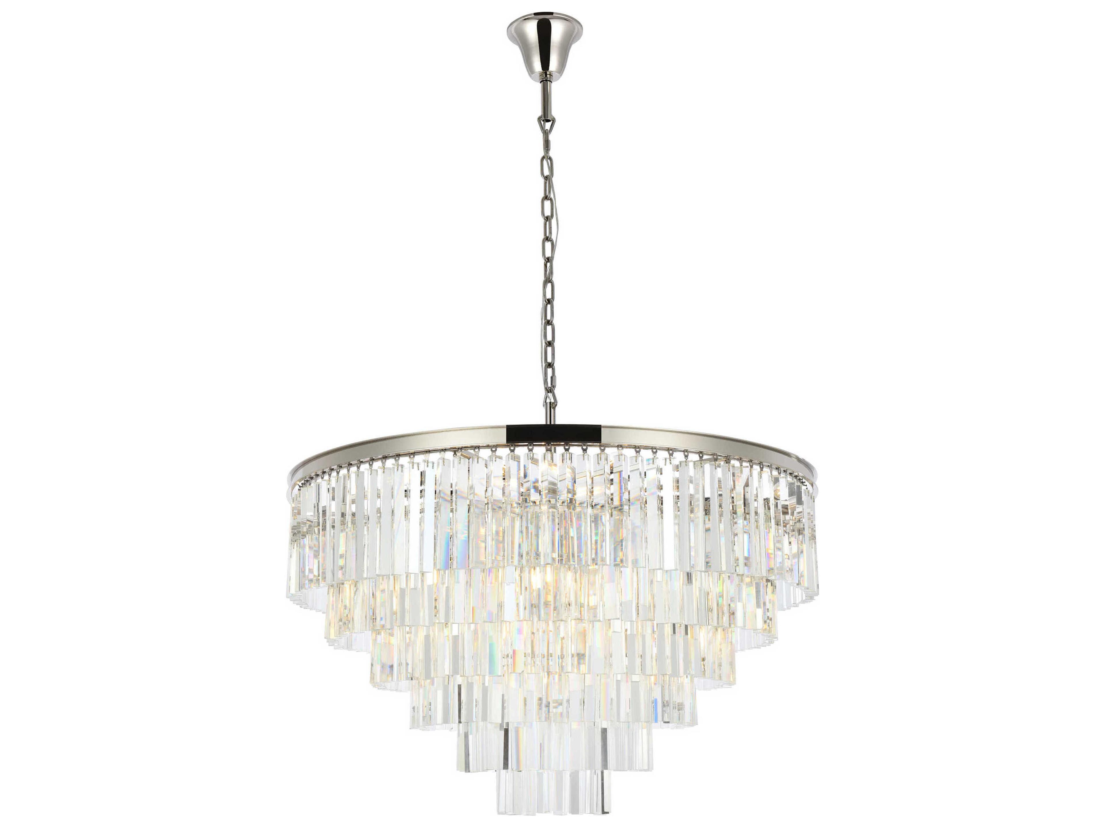 Sydney 33-Light Polished Nickel Clear Crystal Tiered Pendant