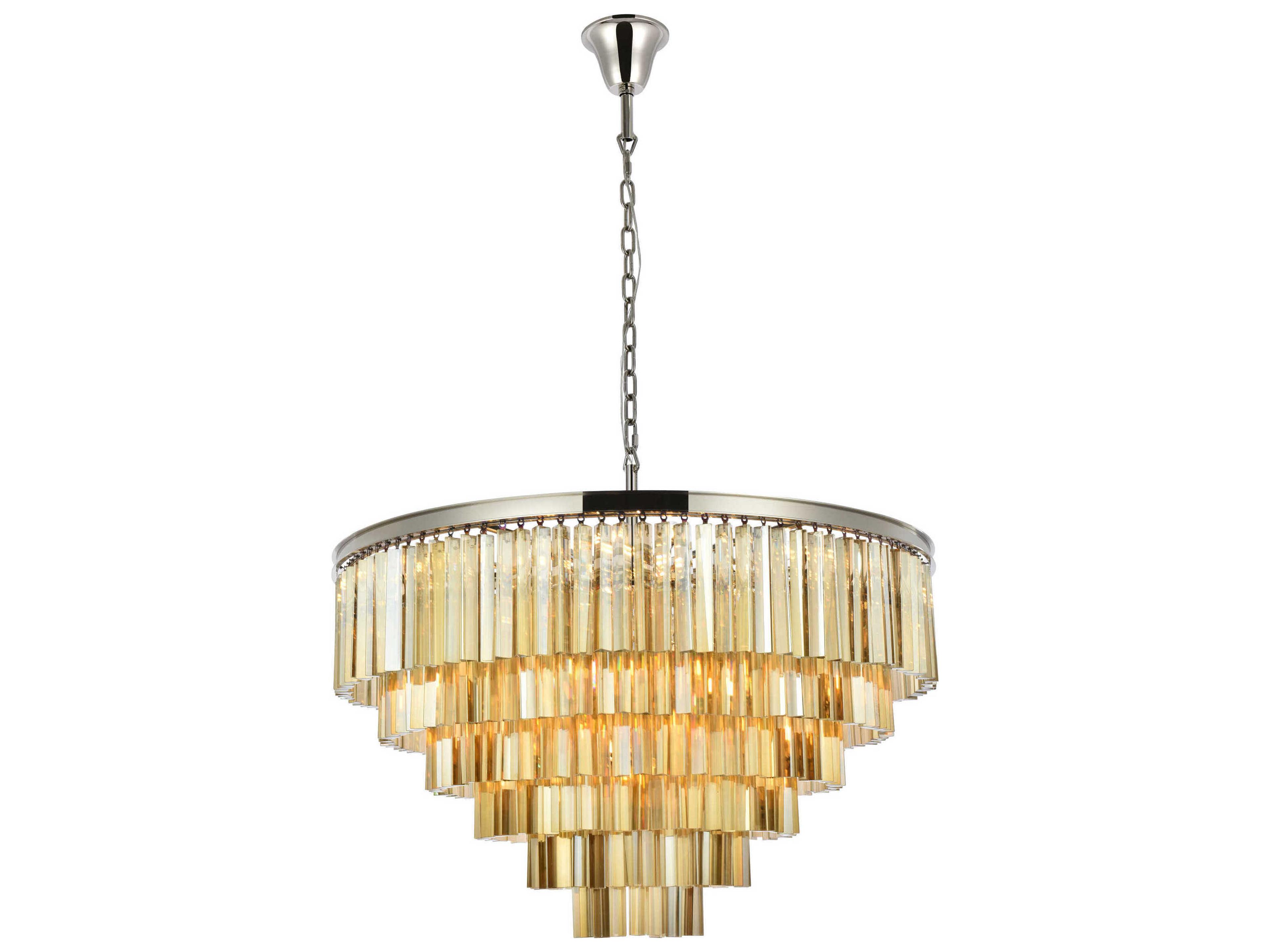 Sydney 33-Light Polished Nickel Gold Crystal Tiered Pendant