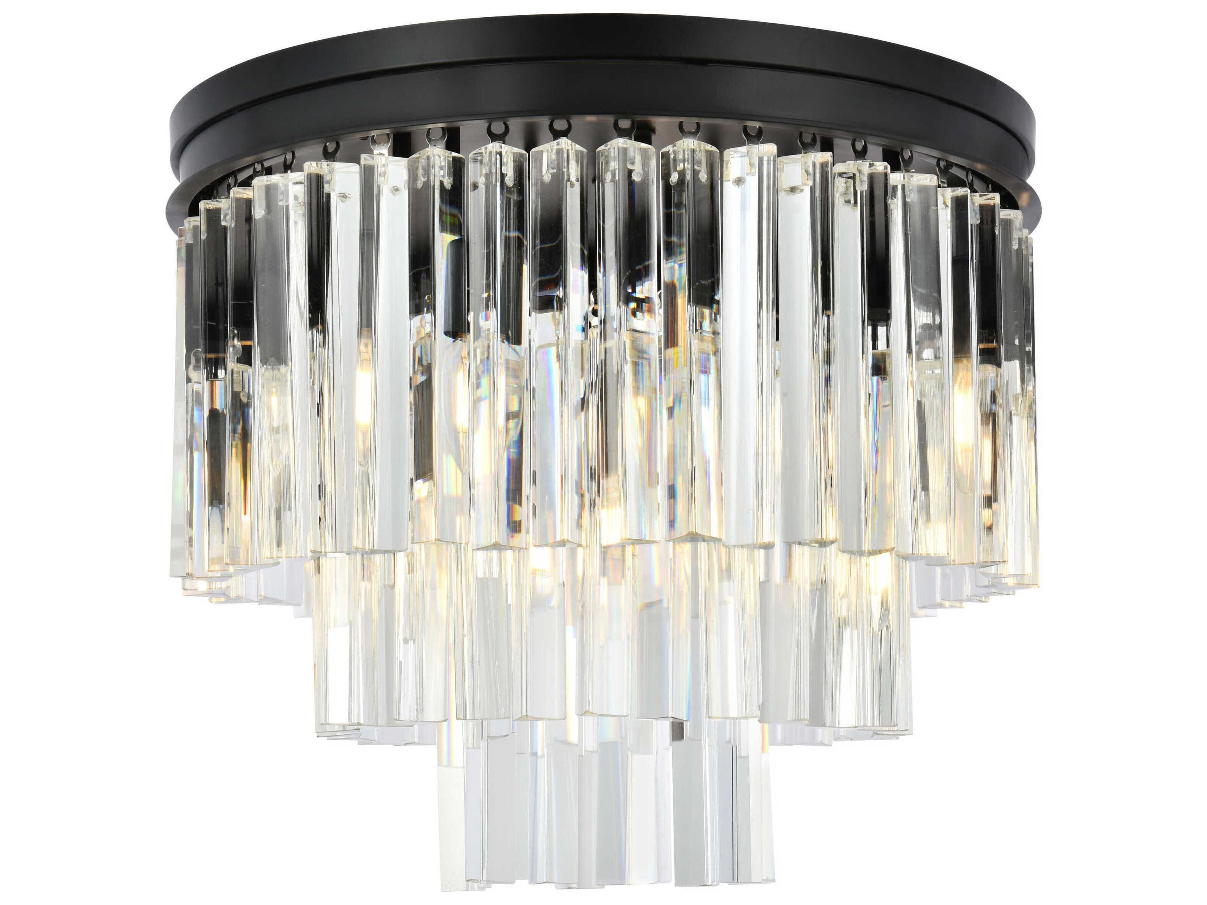 Urban Mocha Brown Clear Crystal Drum Tiered Flush Mount