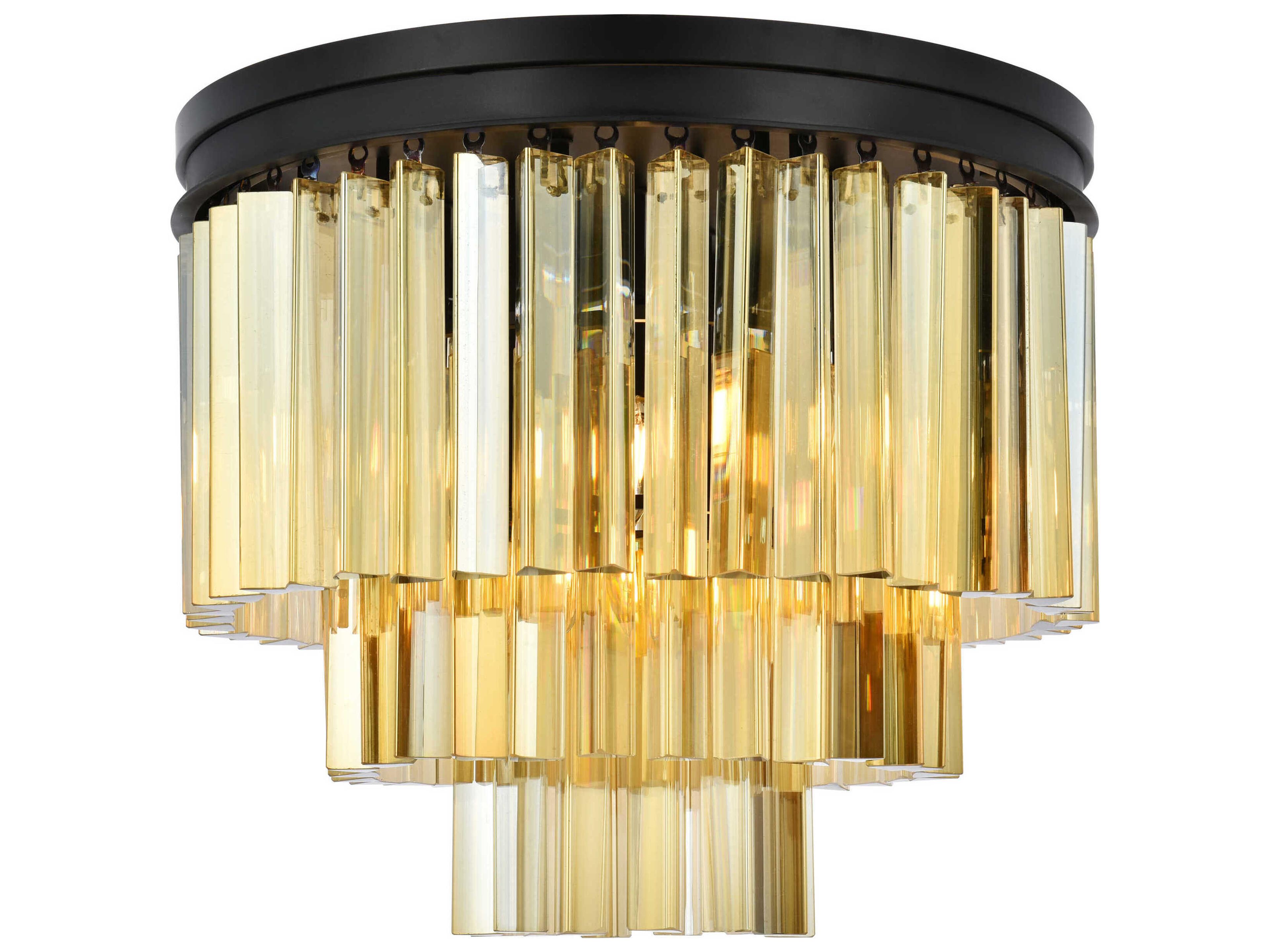 Sydney 9-Light Matte Black Gold Crystal Tiered Flush Mount