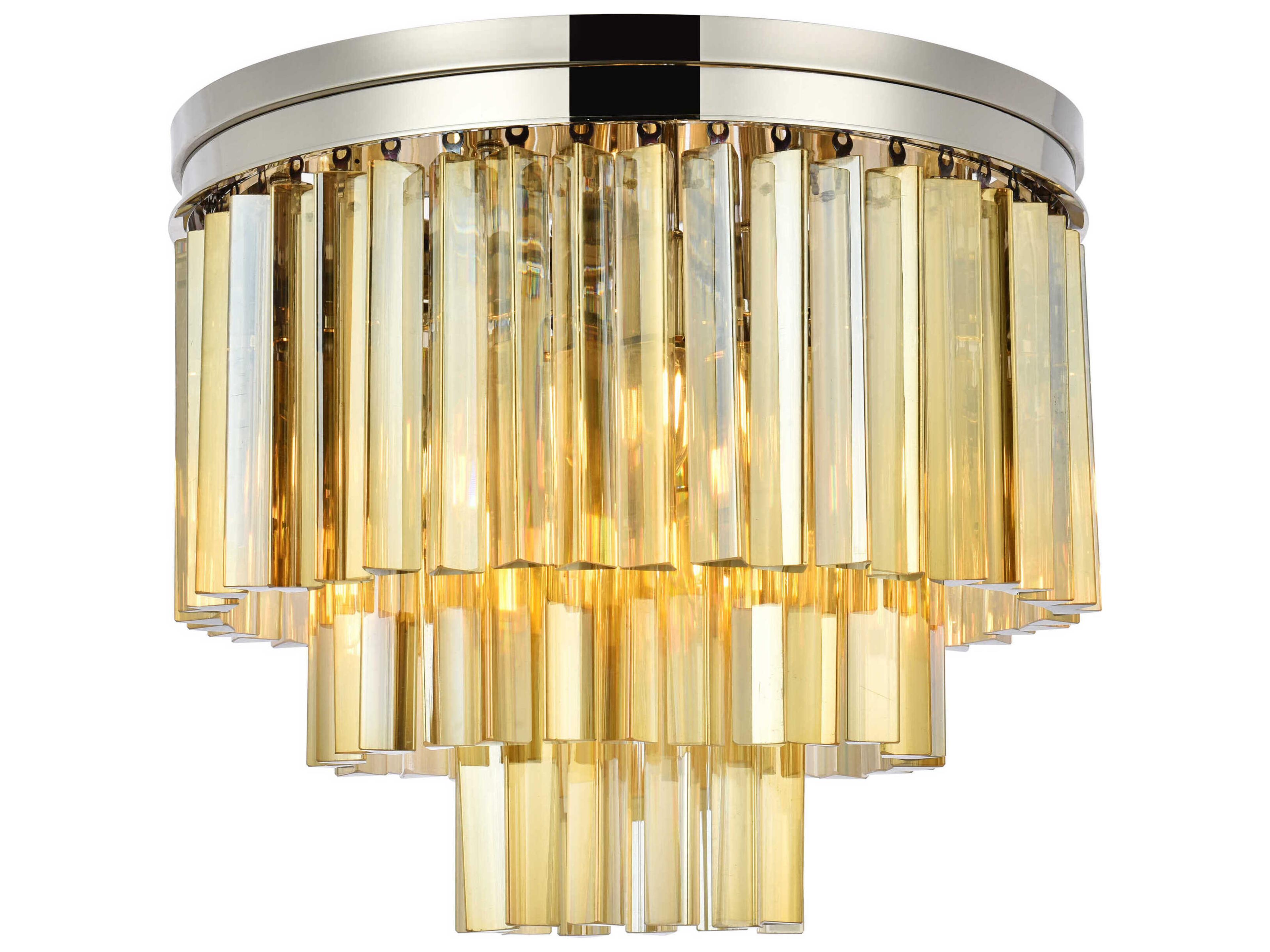 Sydney 9-Light Polished Nickel Gold Crystal Tiered Flush Mount