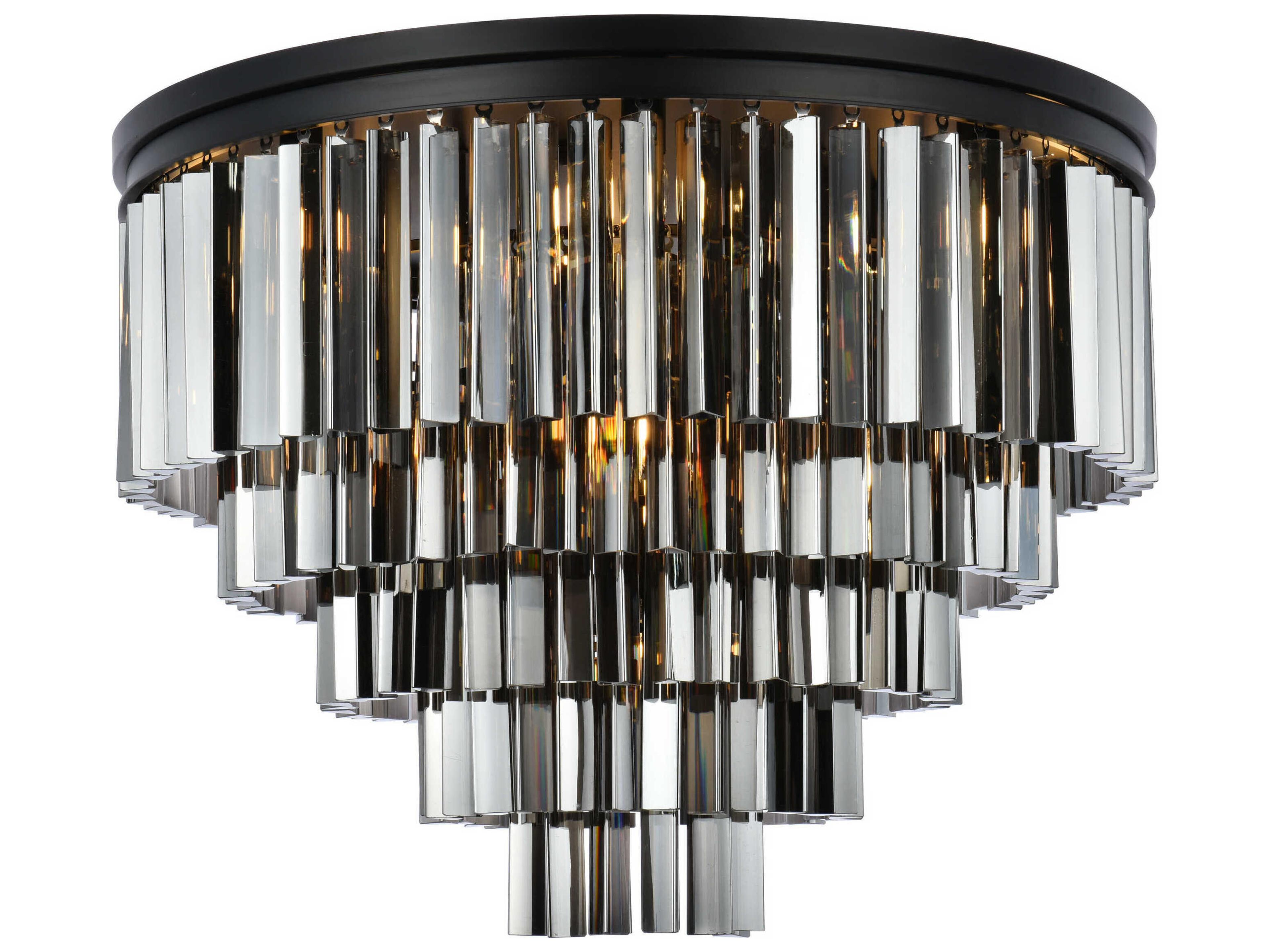 Sydney 17-Light Matte Black Silver Crystal Tiered Flush Mount