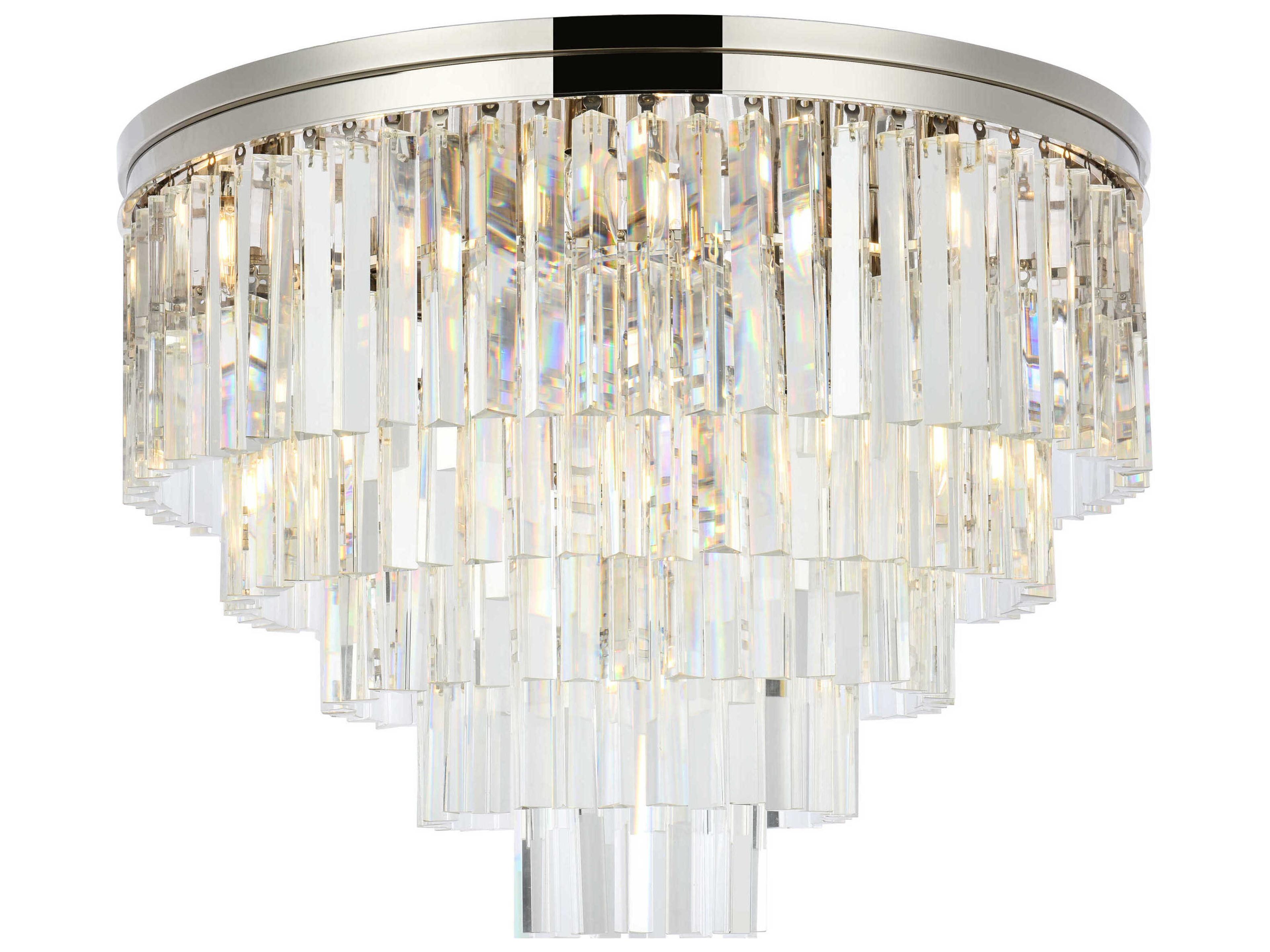 Urban Polished Nickel Clear Crystal Drum Tiered Flush Mount