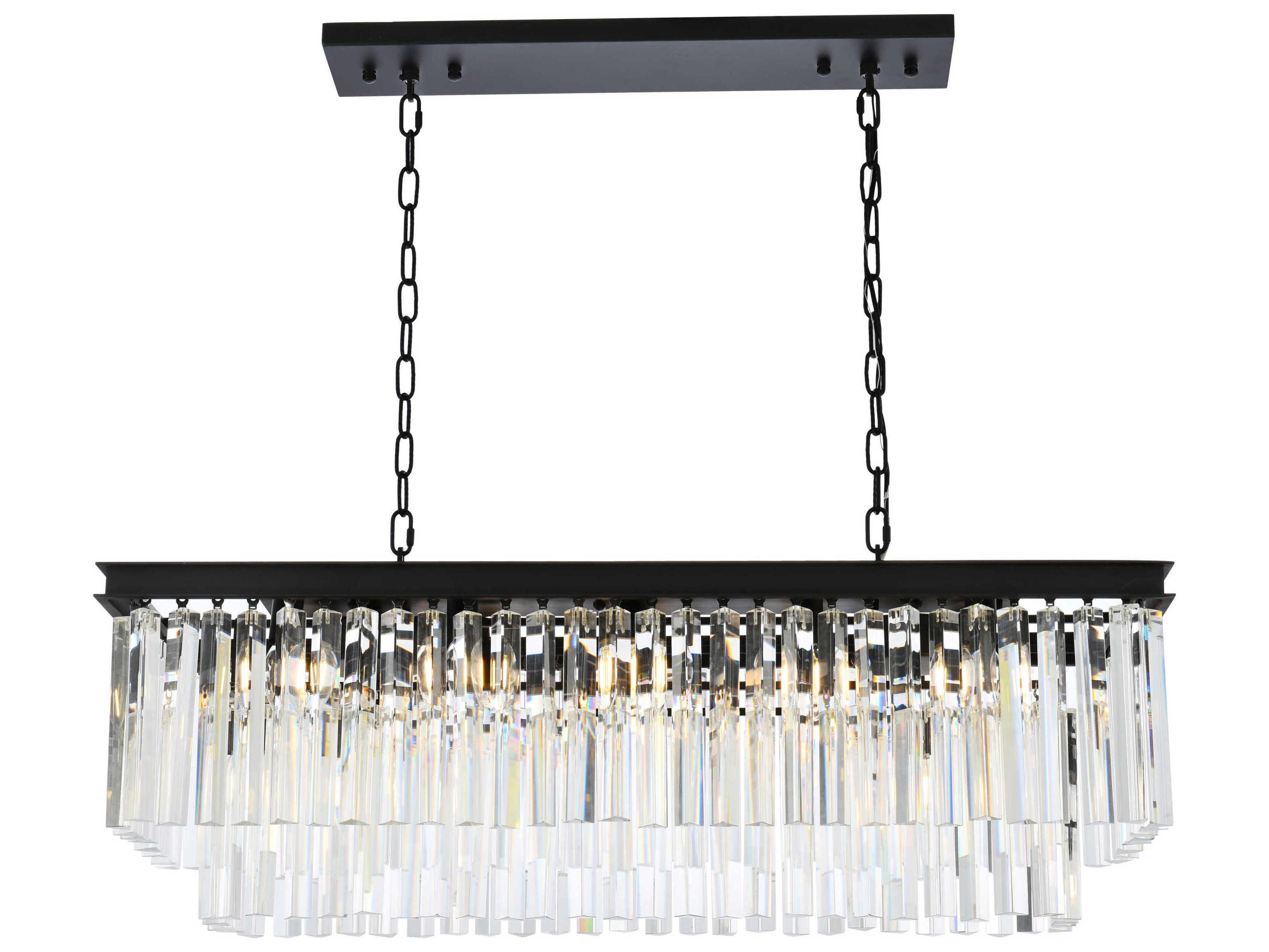 Sydney 12-Light Matte Black Clear Crystal Tiered Island Pendant